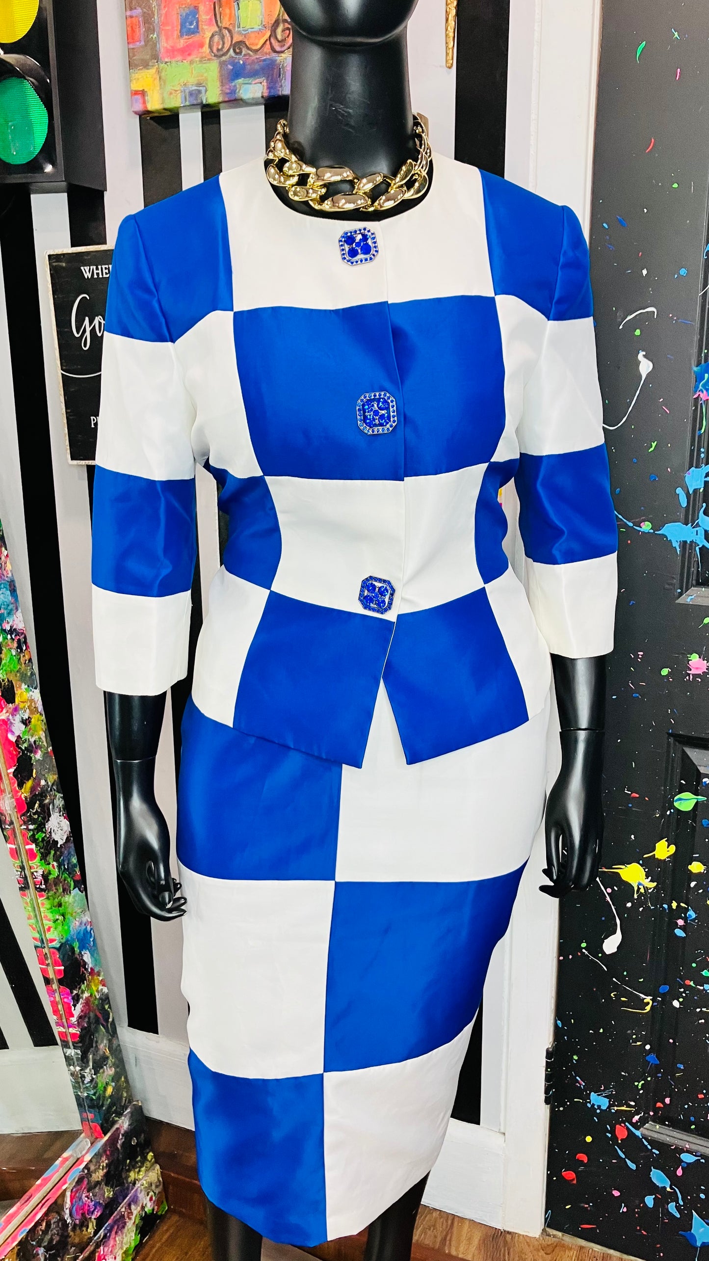 Vintage Couture Blue & White Skit Suit (16)