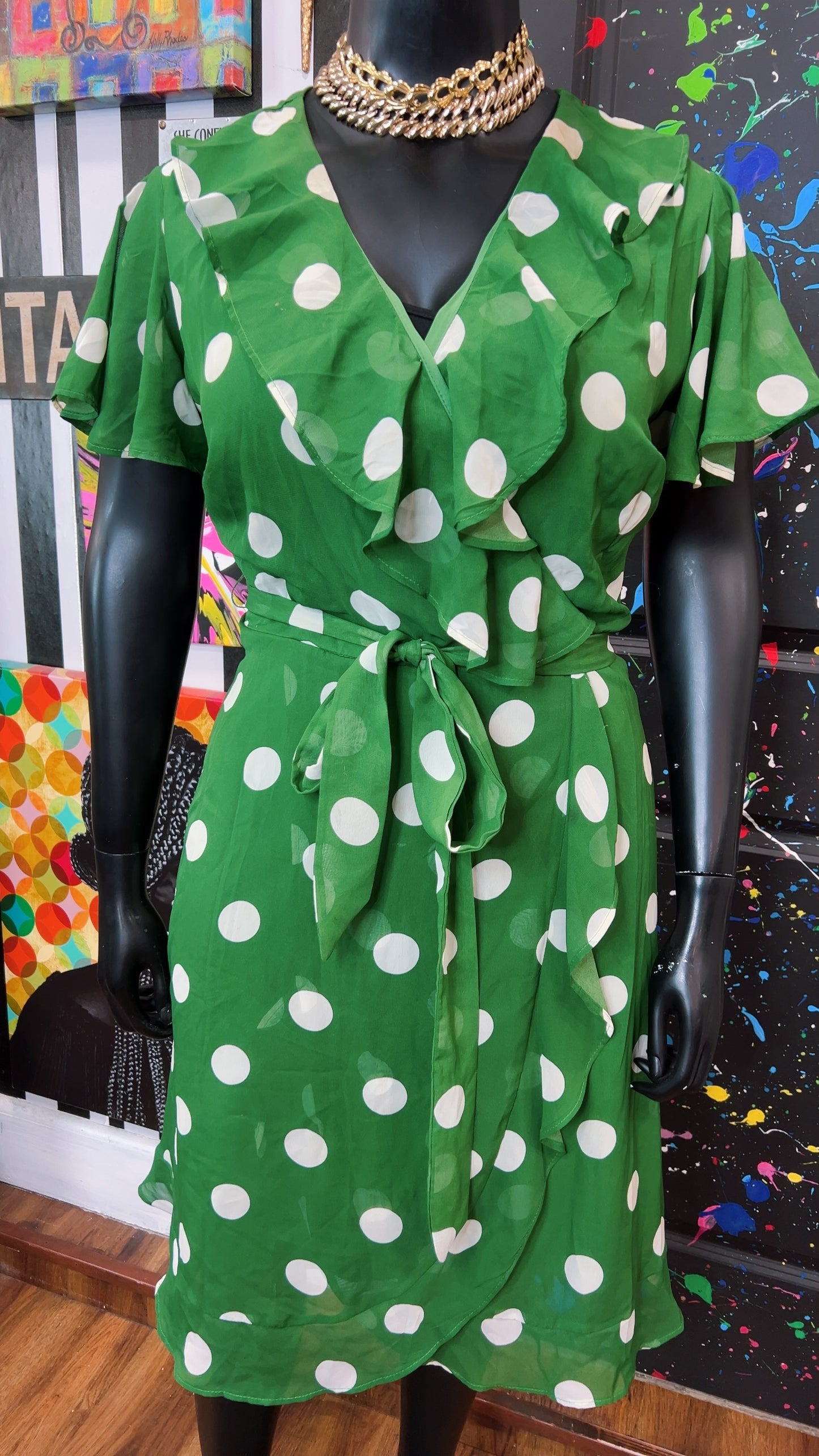 Green & White Polka Dot Dress (20)