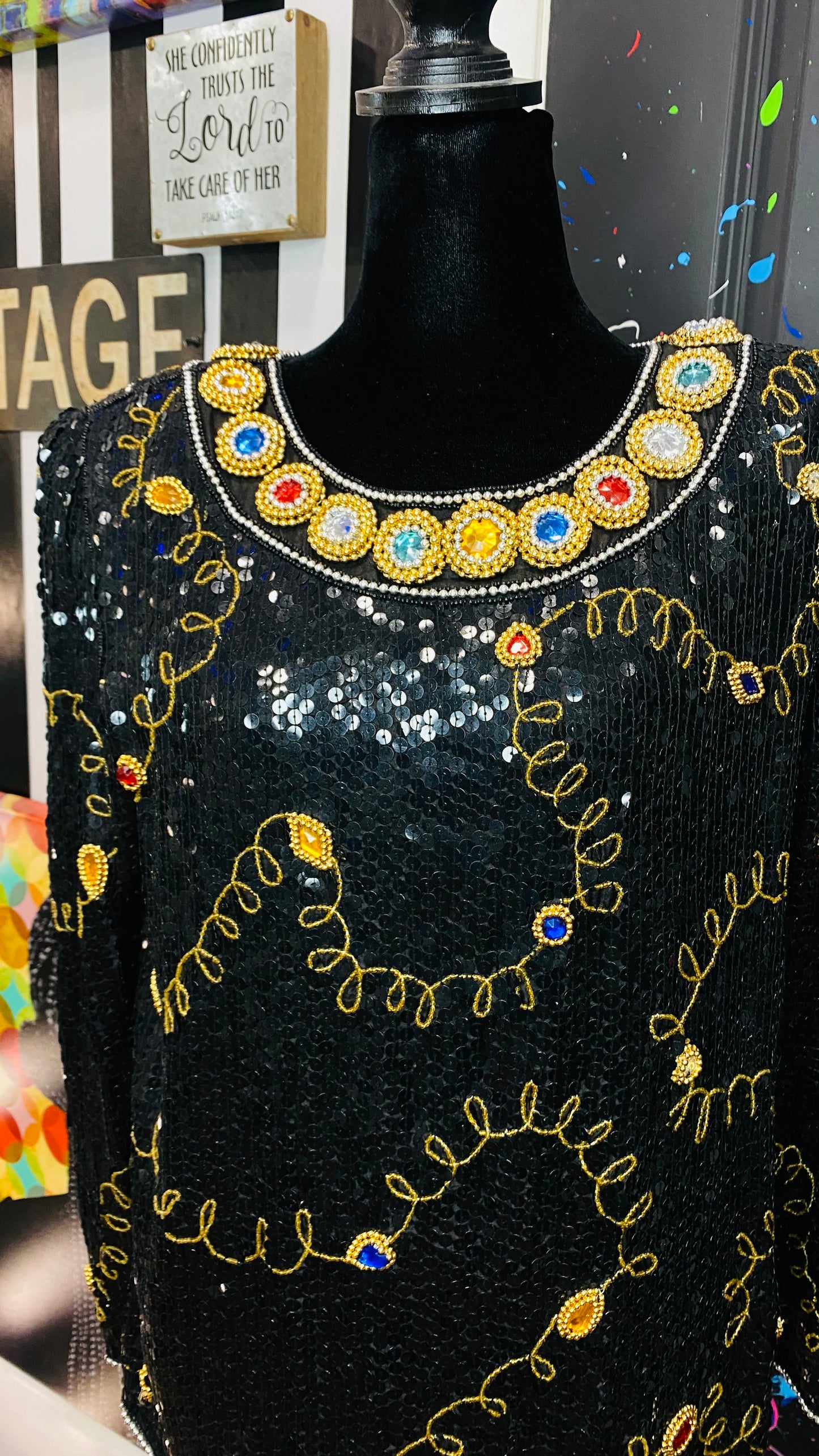 Vintage 100% Silk Sequin Jeweled Blouse (12)