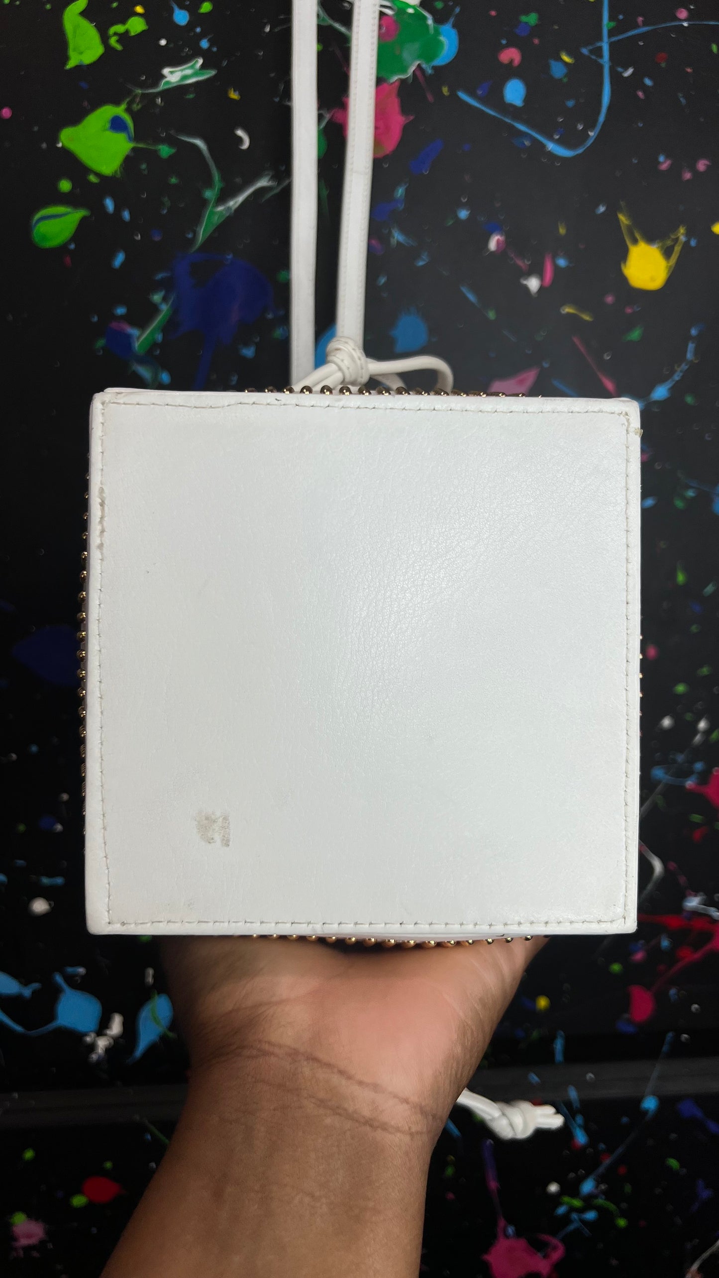 Vintage Genuine Leather Gold & White Studded Bucket Bag