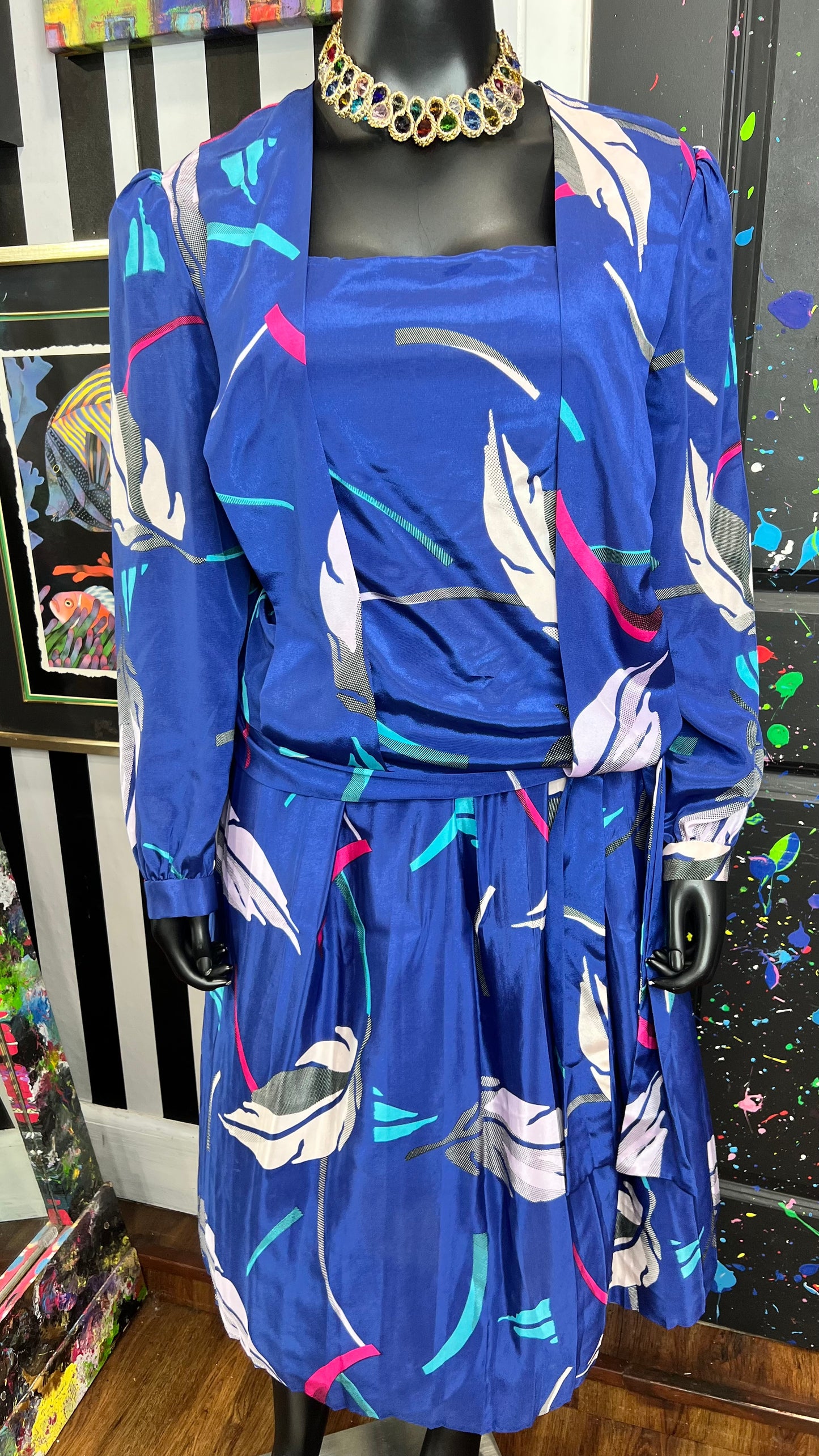 Vintage Abstract 80’s Pleated Skirt Set (20)