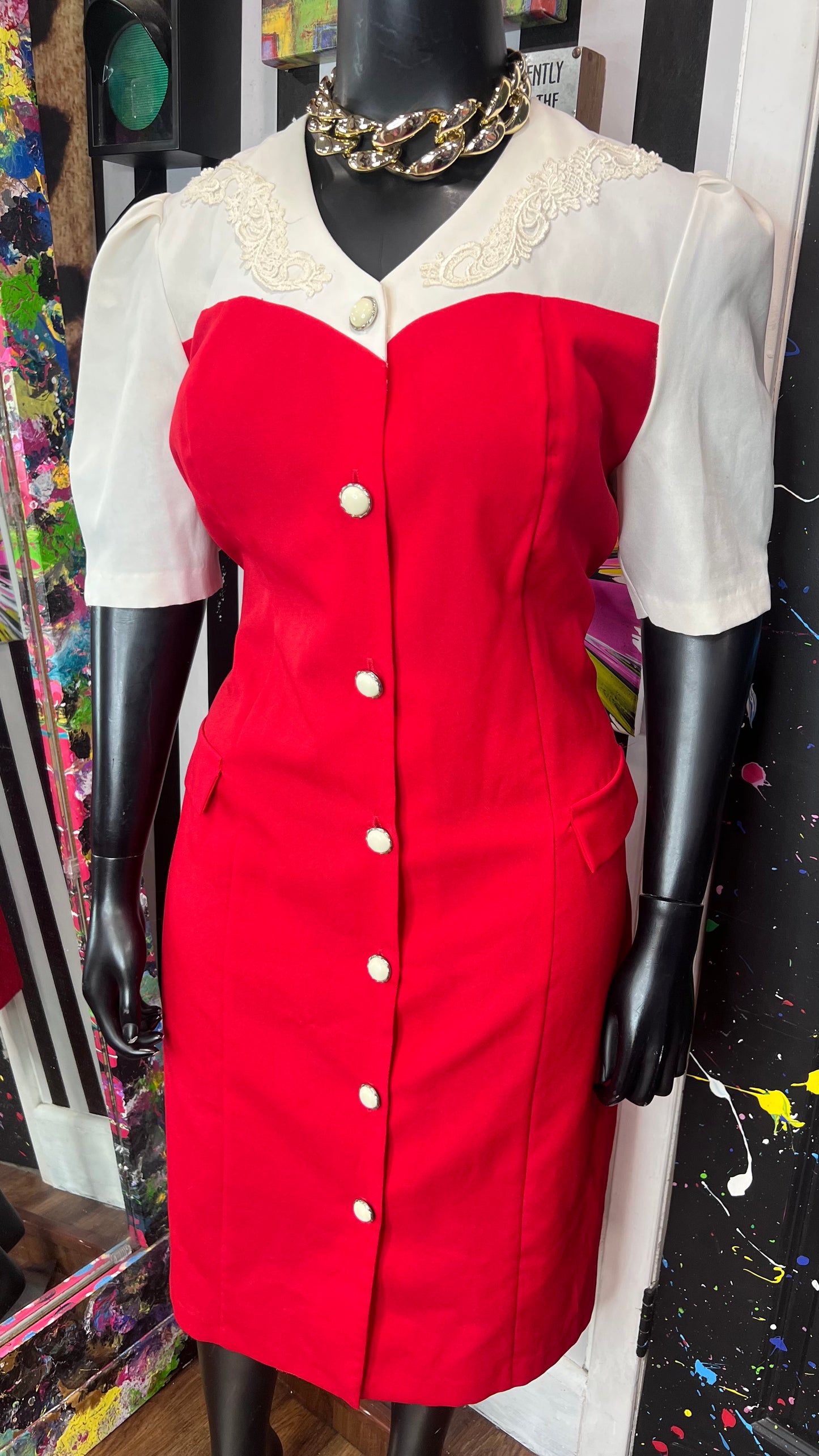 Vintage White & Red Dress (16W)