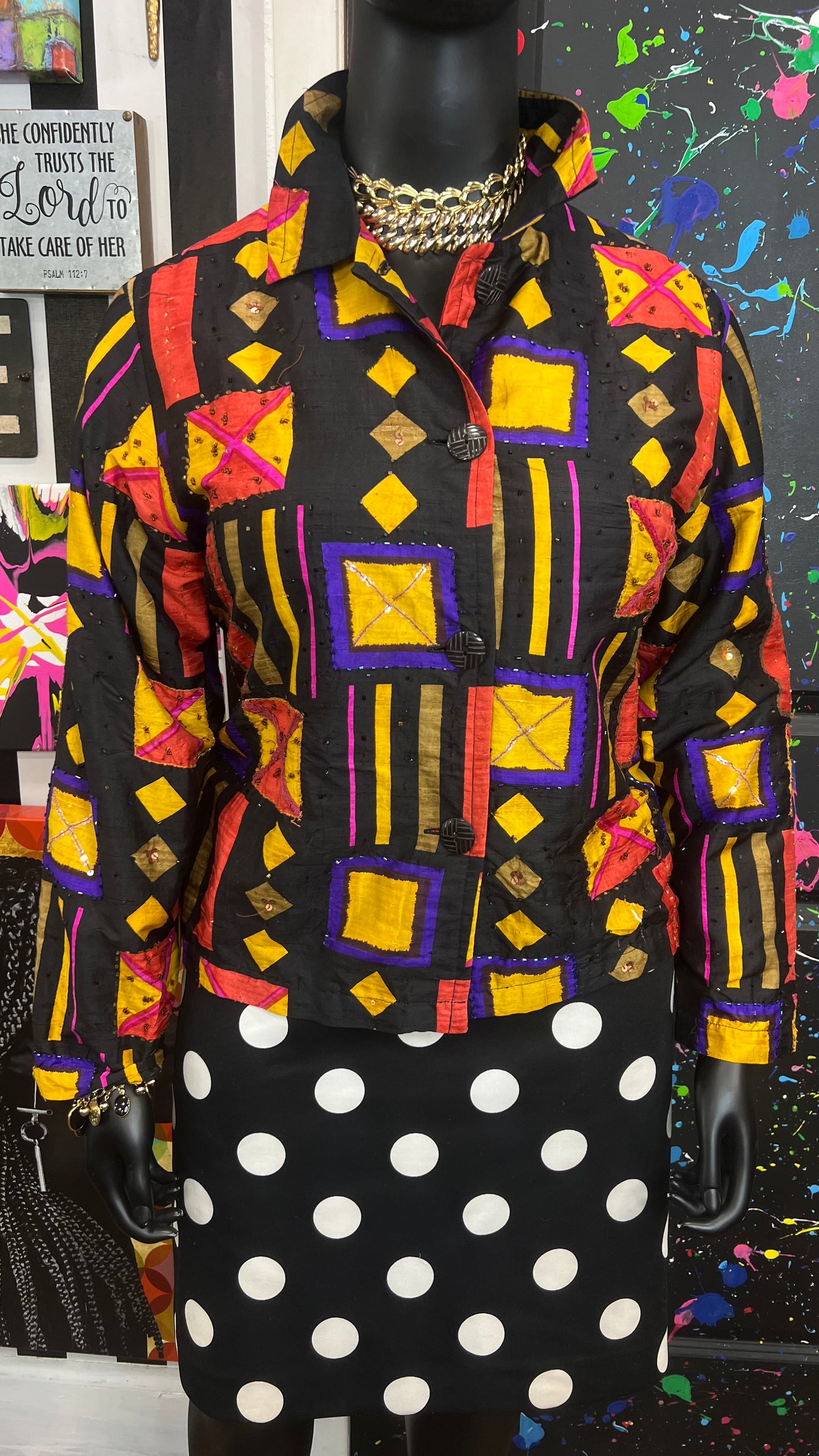 Vintage Chico Sequin Tribal Print Blazer (16)