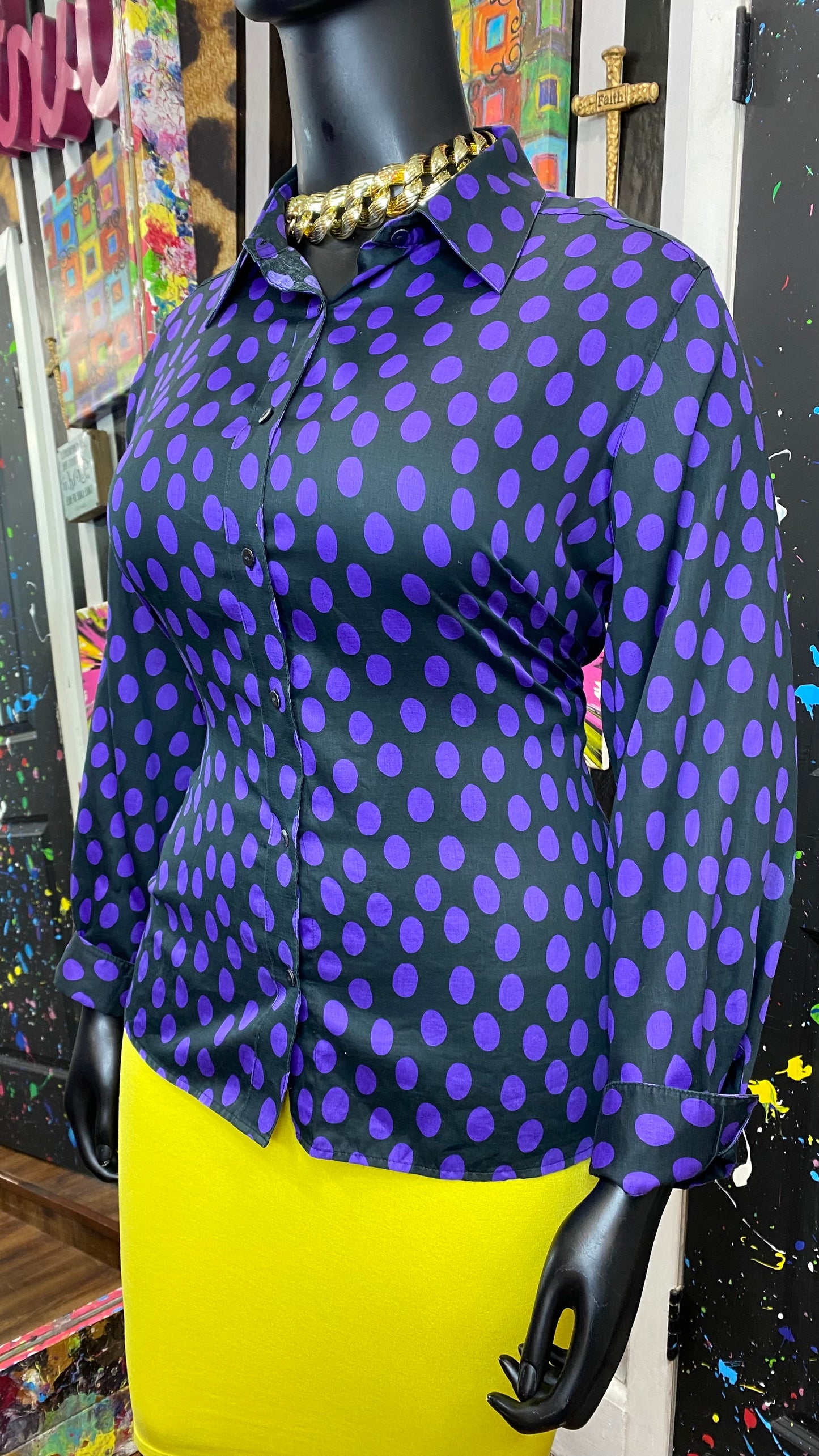 Vintage Black & Purple Polka Dot Blouse (20W)