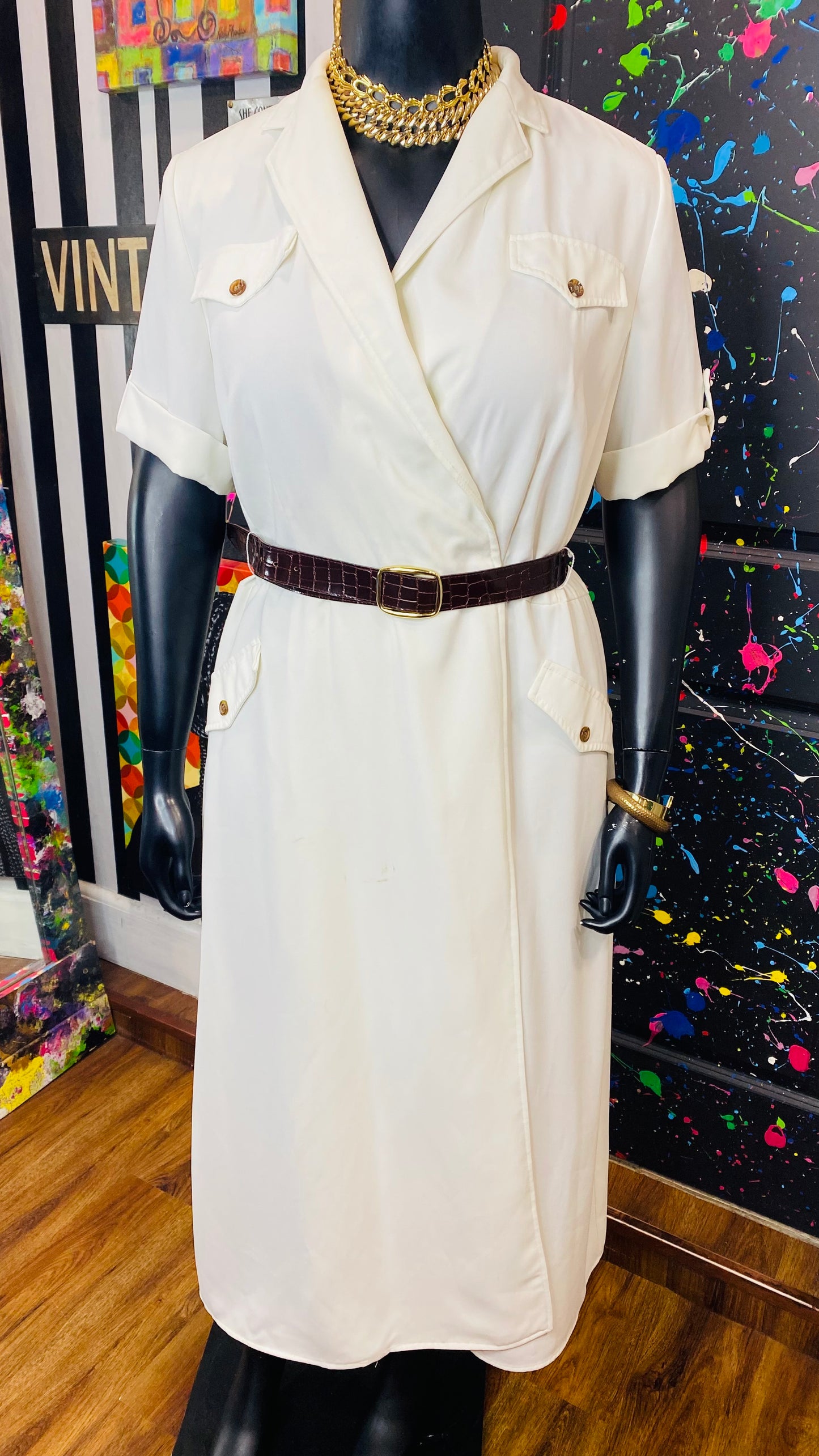 Vintage Cream Dress w/Belt (18W)