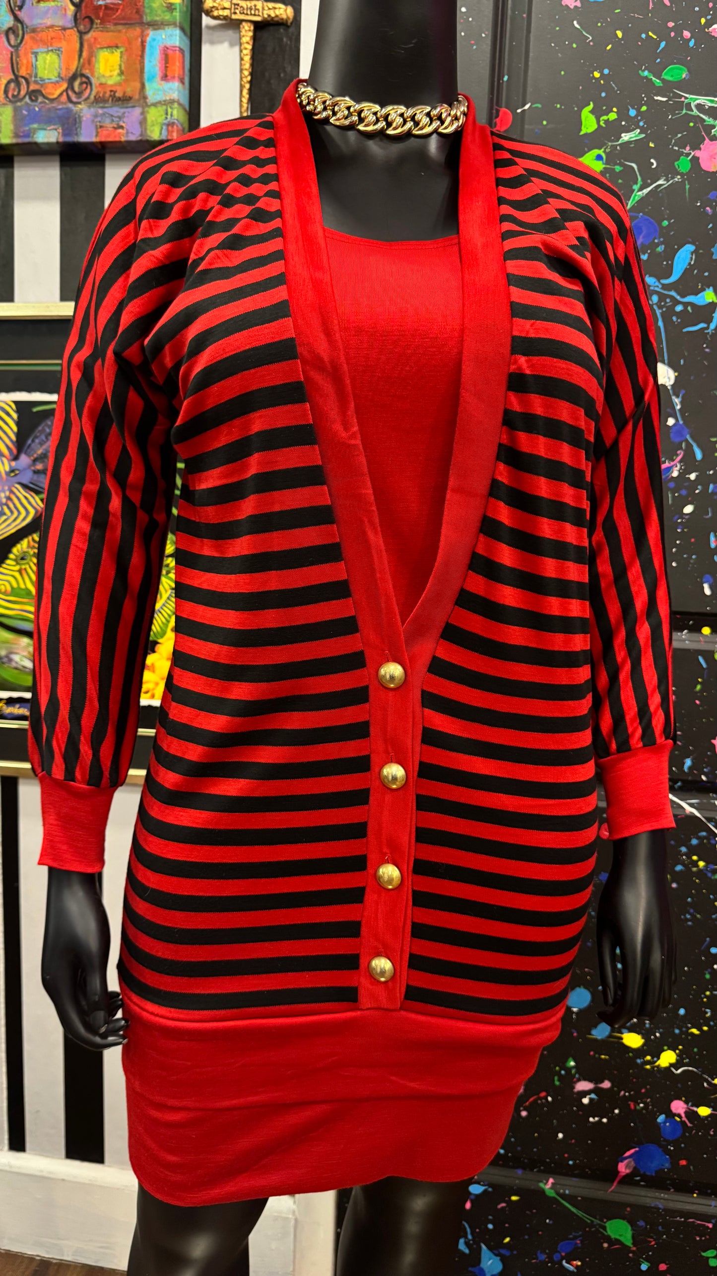 Vintage Cotton Red & Black Striped Dress (12)