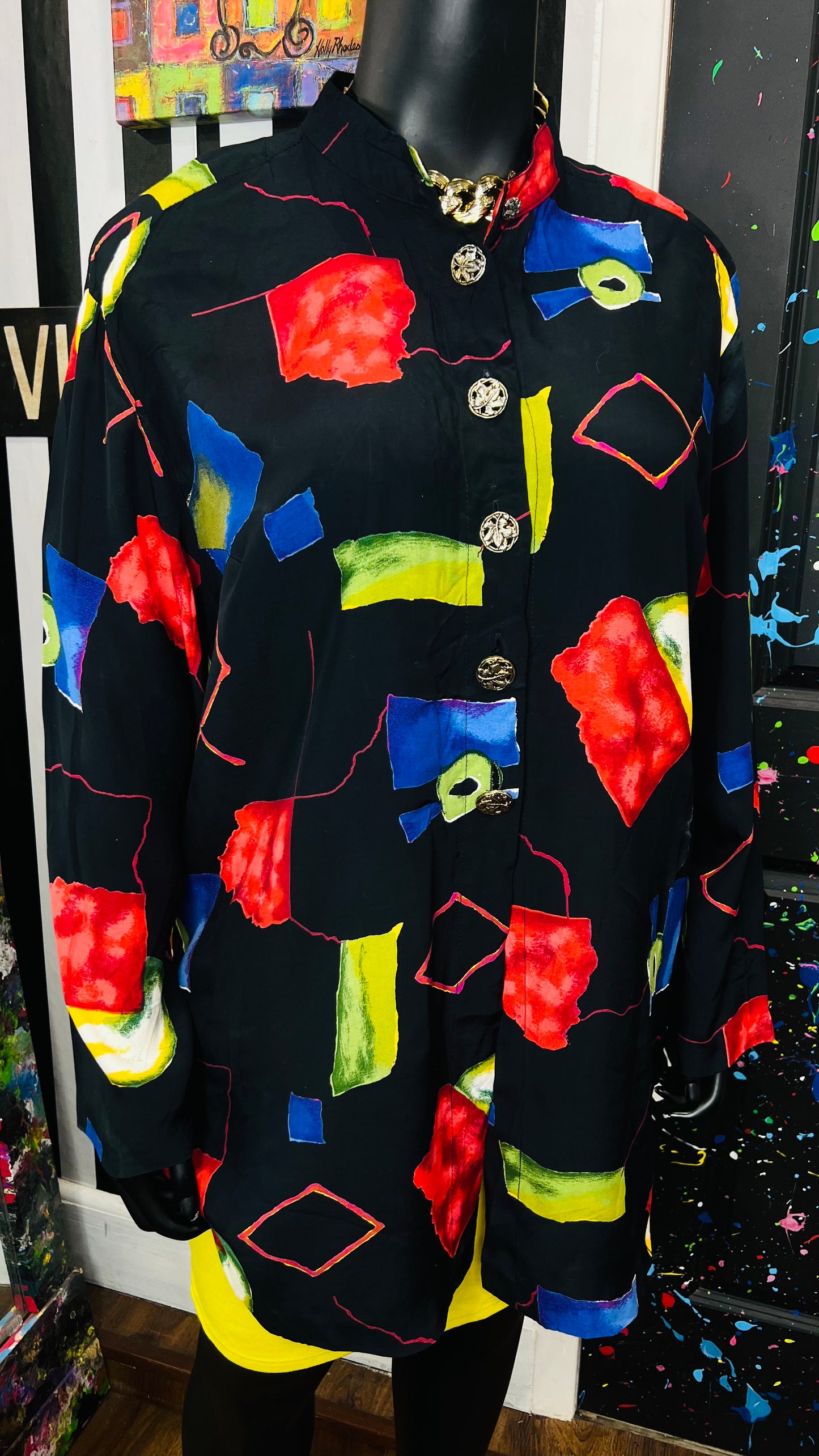 Vintage Abstract Long Sleeve Blouse (24W)