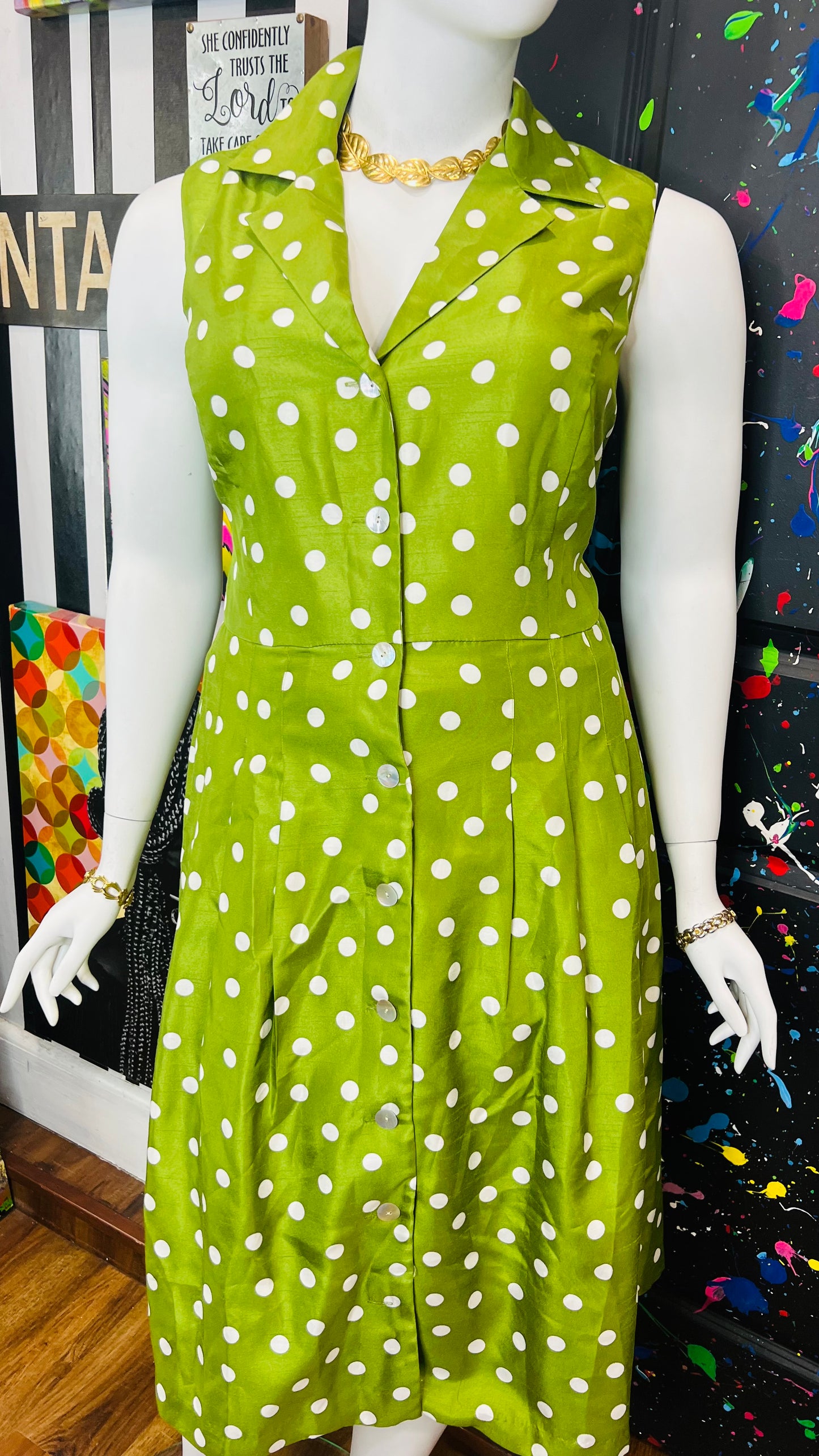 Vintage Y2K Green & White Polka Dot Dress (20W)