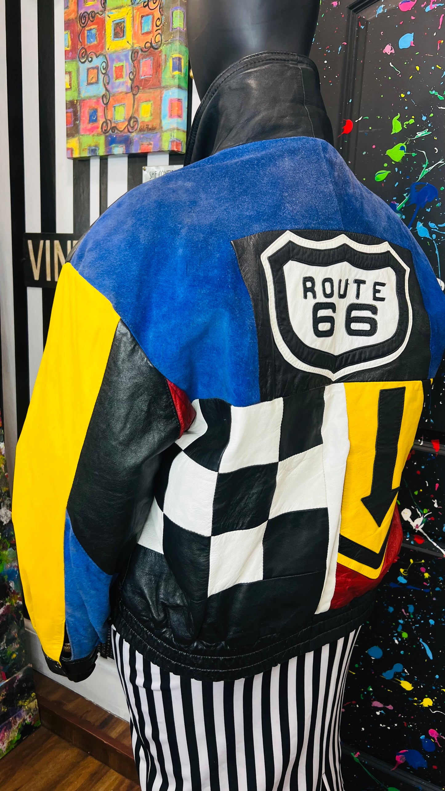 Vintage Road Sign Genuine Leather & Suede Jacket (20/22)