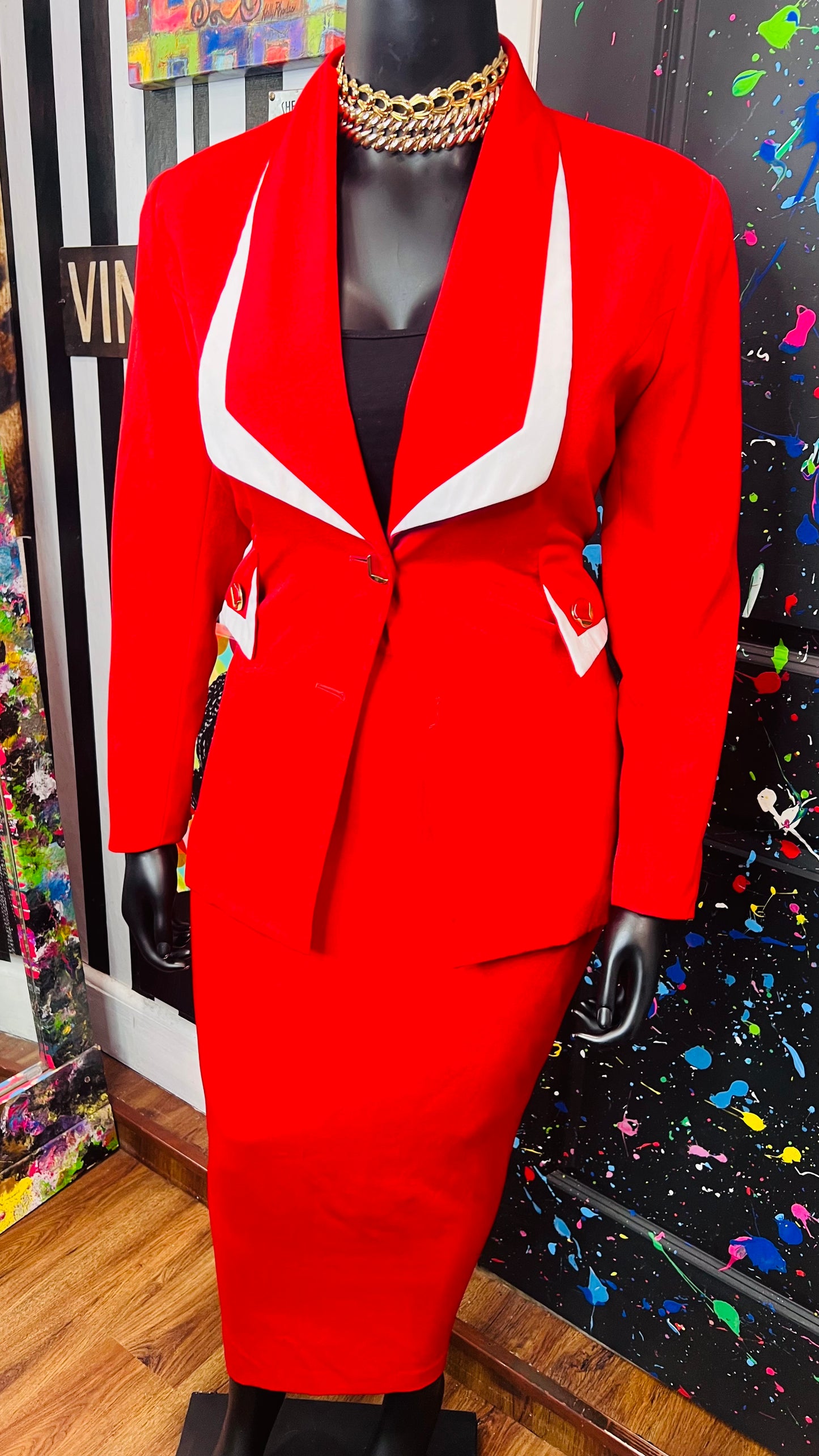 Vintage Red & White Skirt Suit (16)