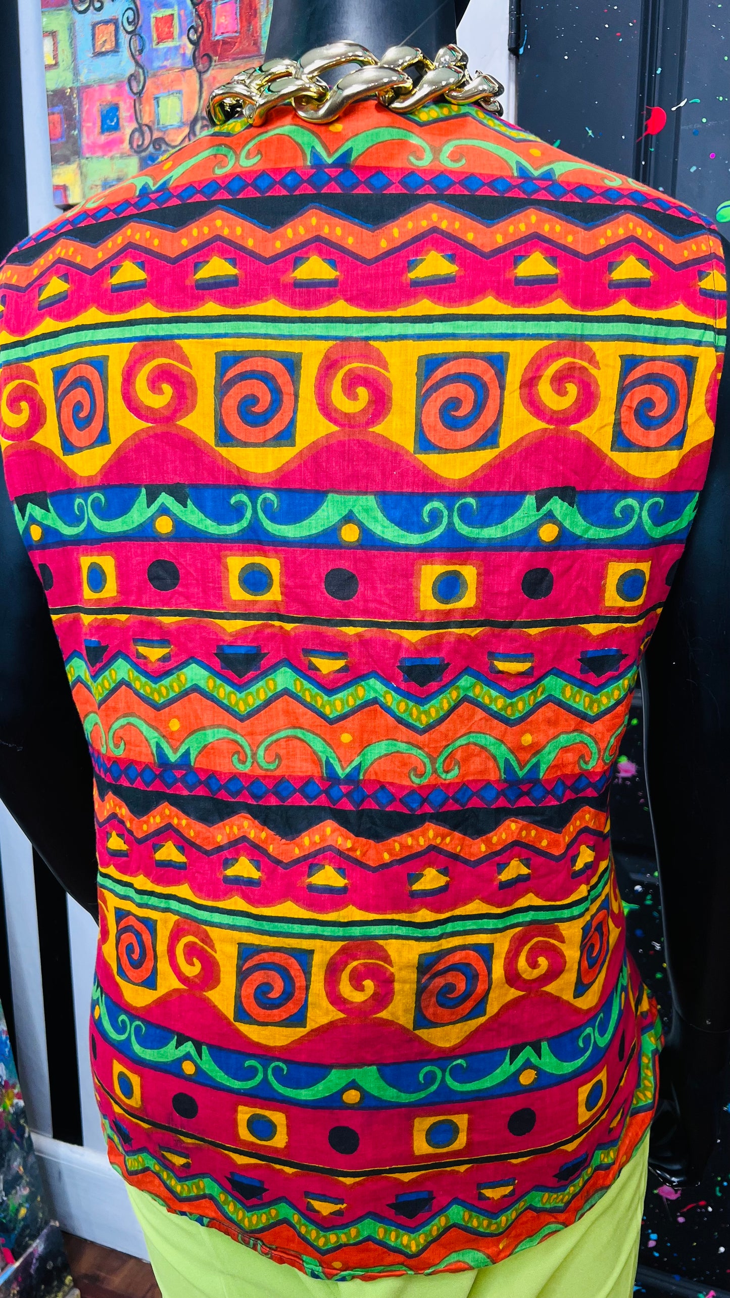 Vintage 100% Rayon Tribal Print Vest (20/22)