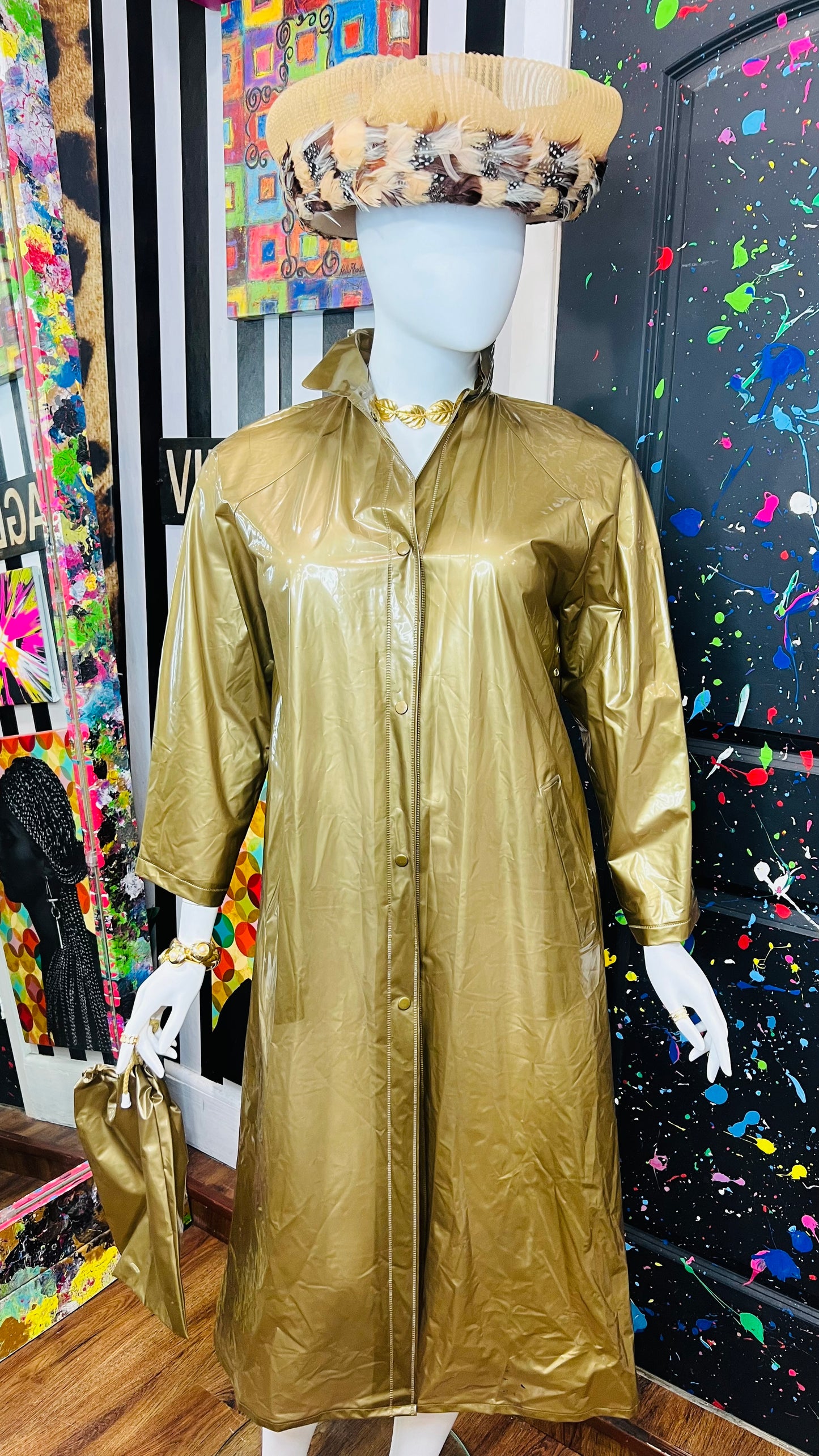 Vintage Gold RainCoat with Carrying Bag (14)