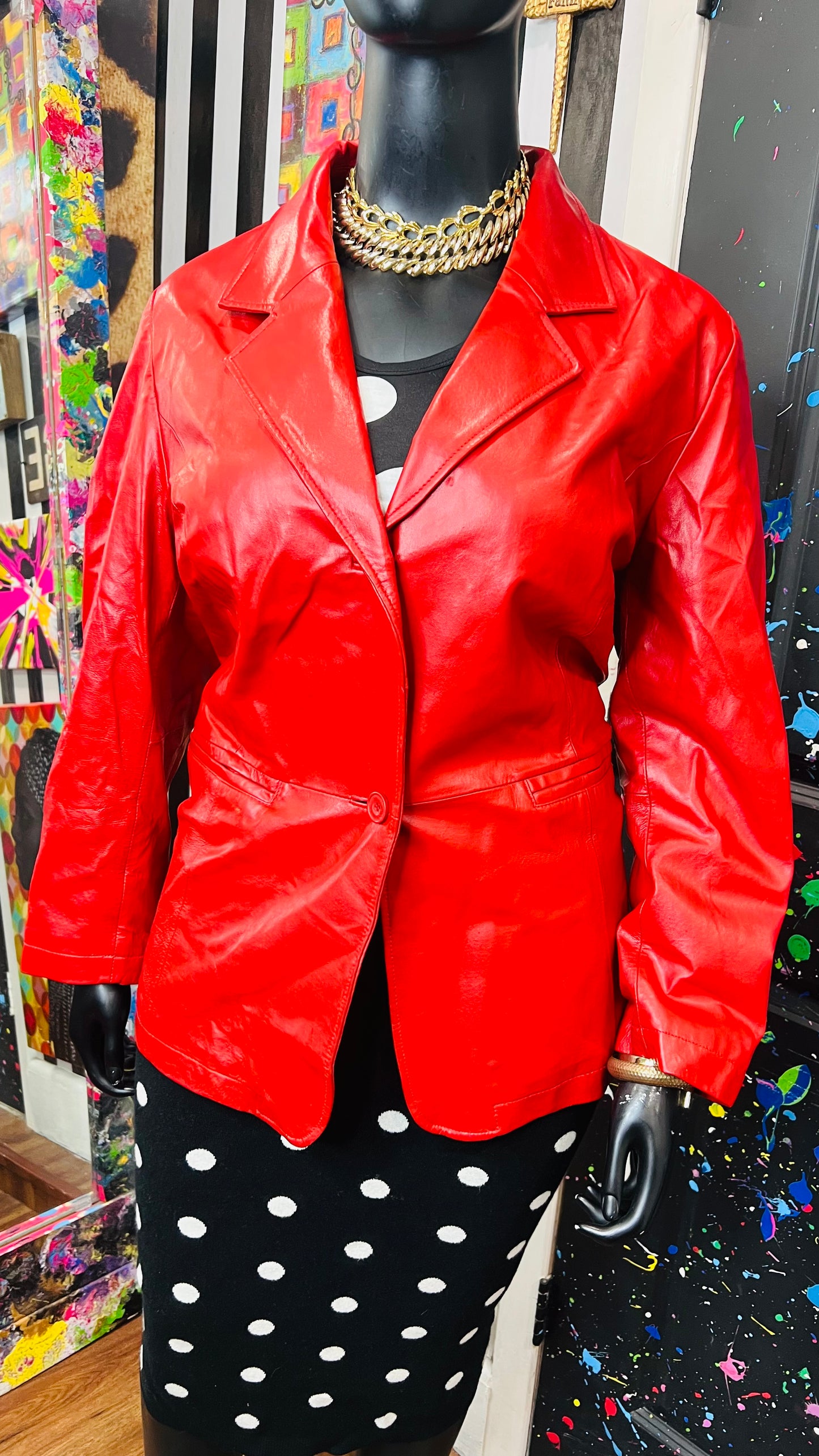 Vintage Genuine Leather Red Blazer (22)