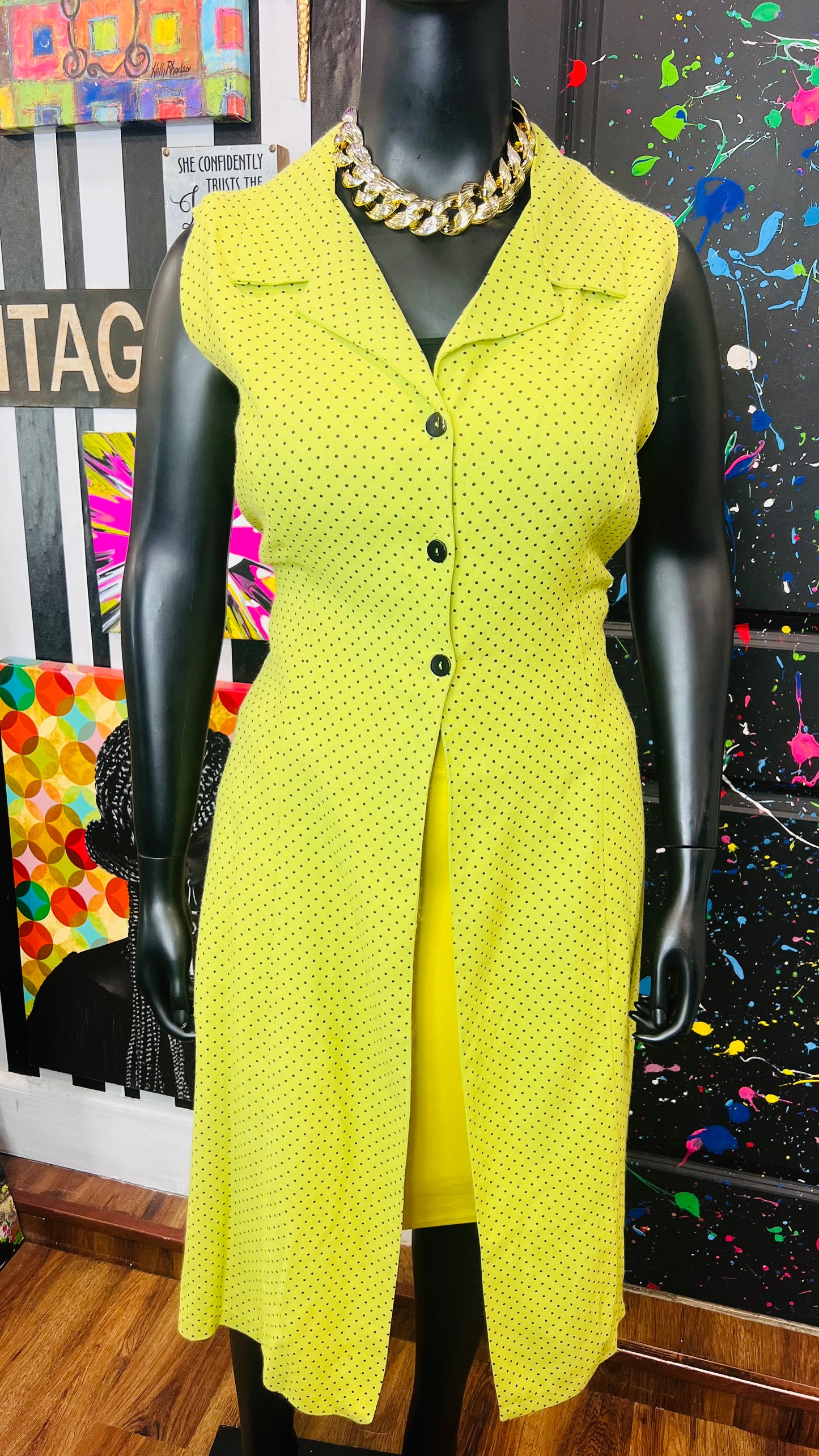 Vintage Green & Black Polka Dot Three Button Duster (22)