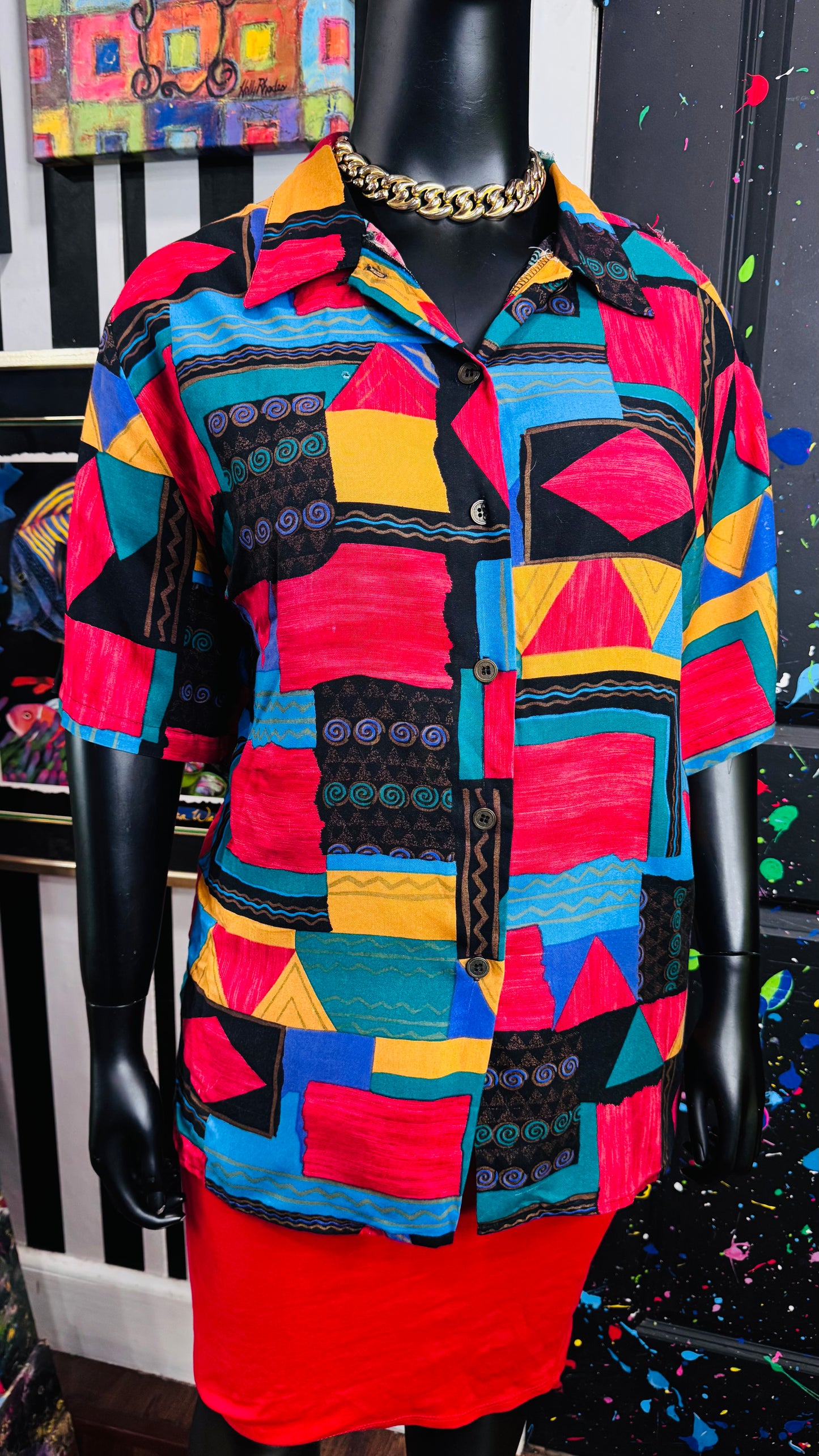 Vintage Rayon Tribal Print Blouse (24/26) *KC
