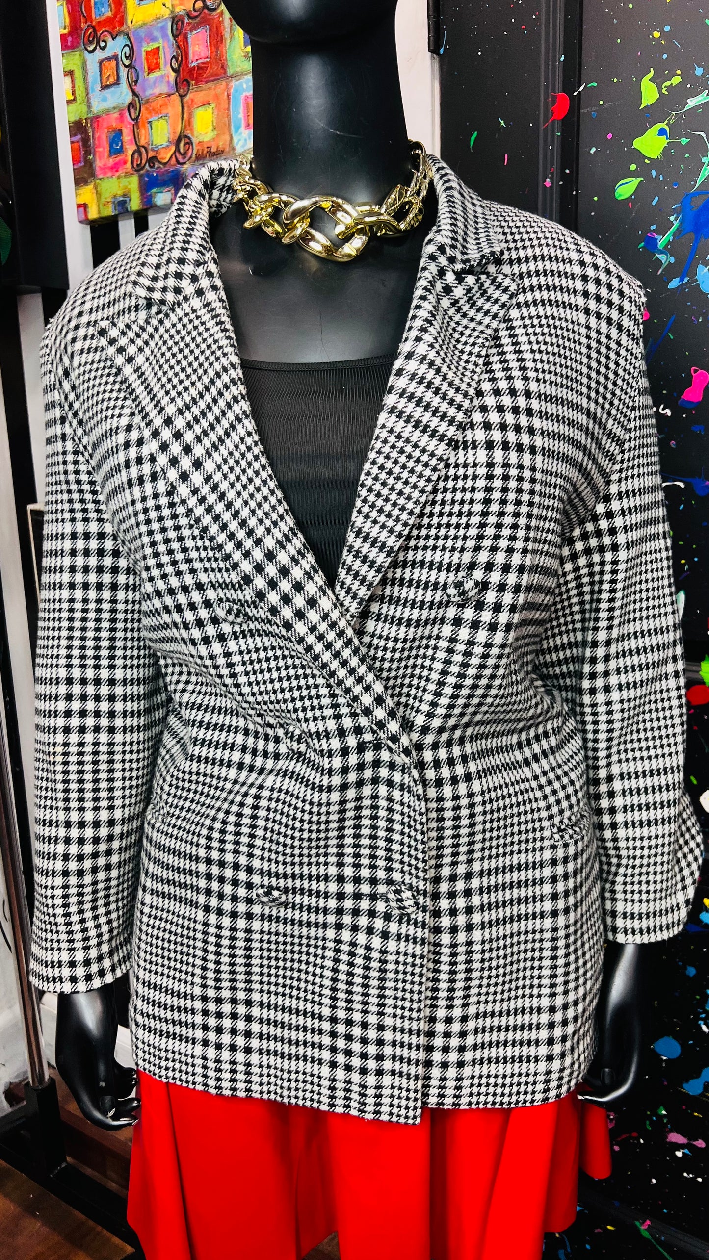 Vintage Diana Marco Houndstooth Blazer (24 1/2)