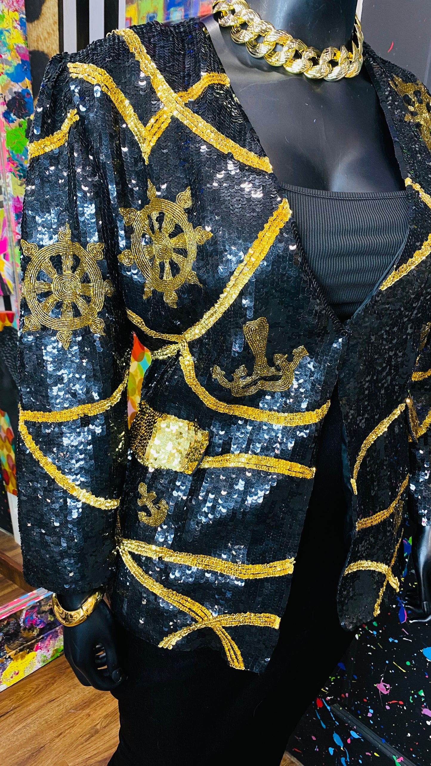 Vintage Sequin Black & Gold Blazer (14)