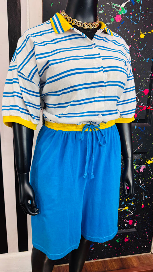 Vintage Cotton Striped Blue & Yellow Romper (24)