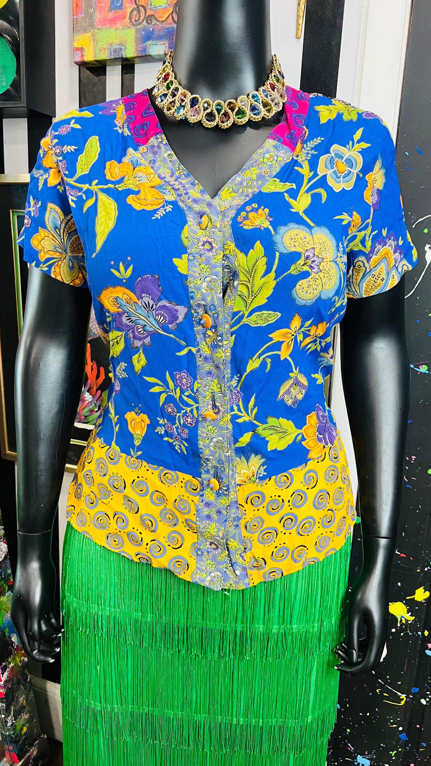 Vintage Carole Little Mix Print Blouse (14)