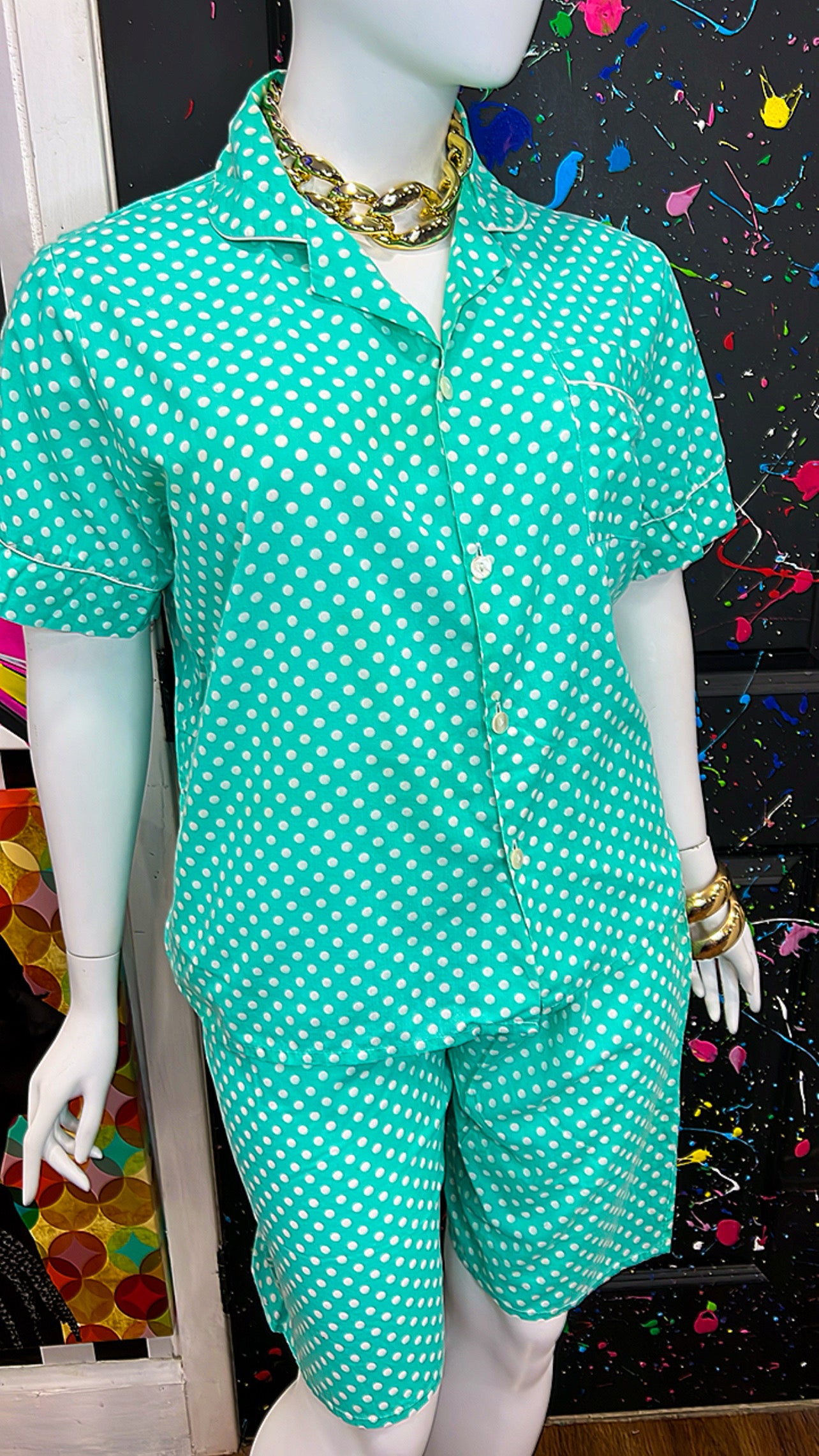 Vintage Teal & White Polka Dot Short Set (22)
