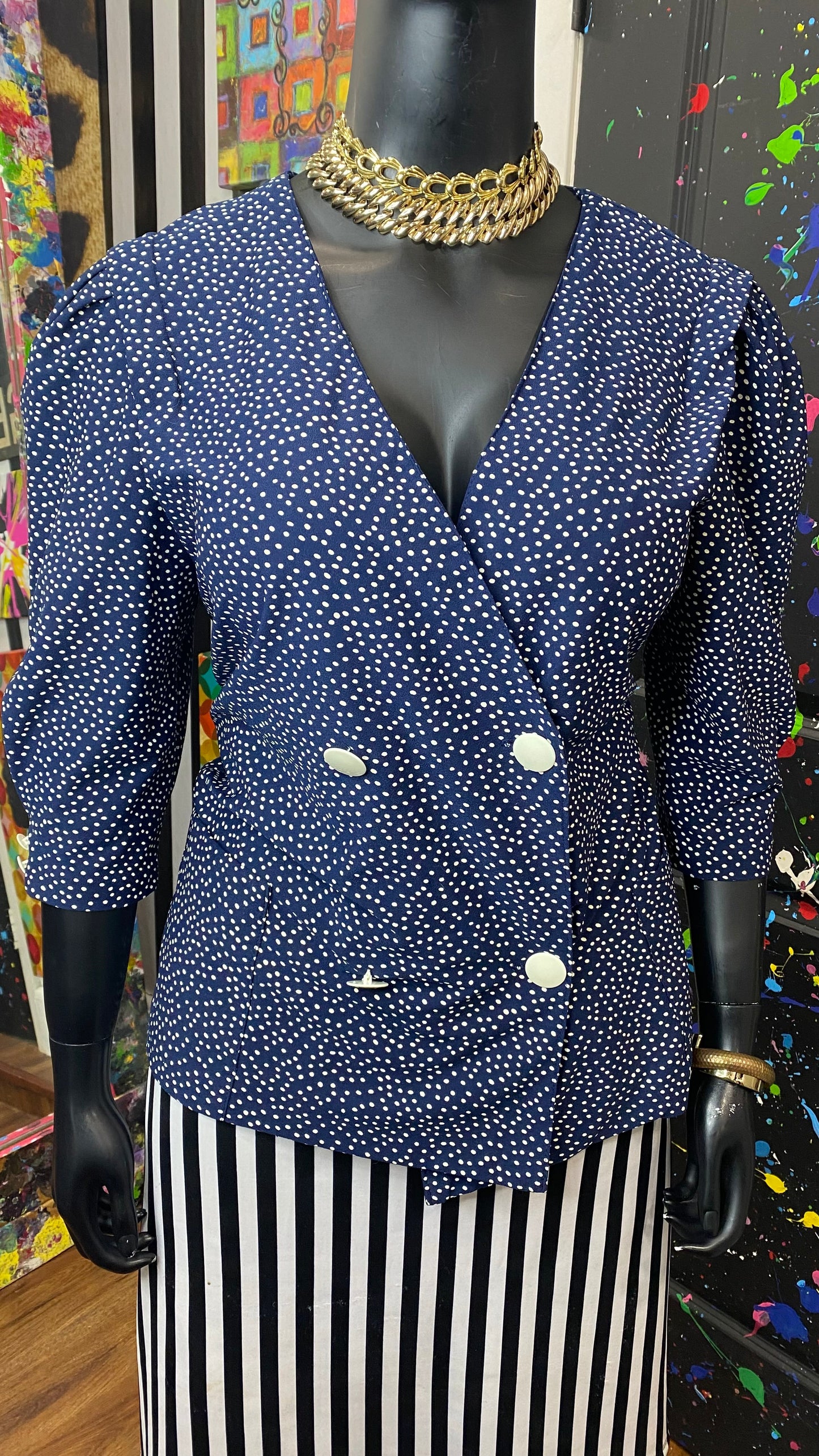 Vintage Polka Dot Double Breasted Blouse (14)