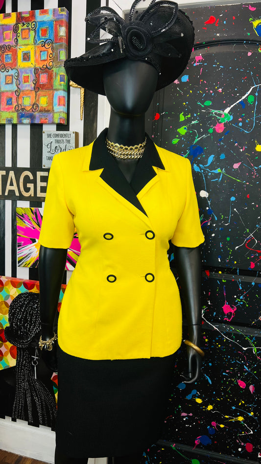 Vintage Yellow & Black Color Block Skirt Set (14)