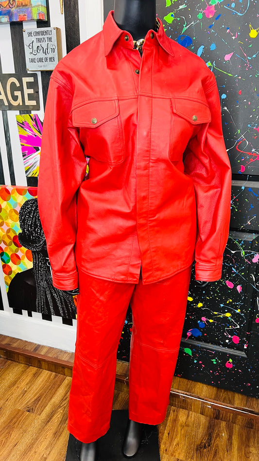 Vintage Red Genuine Leather Pants Set (16/18)
