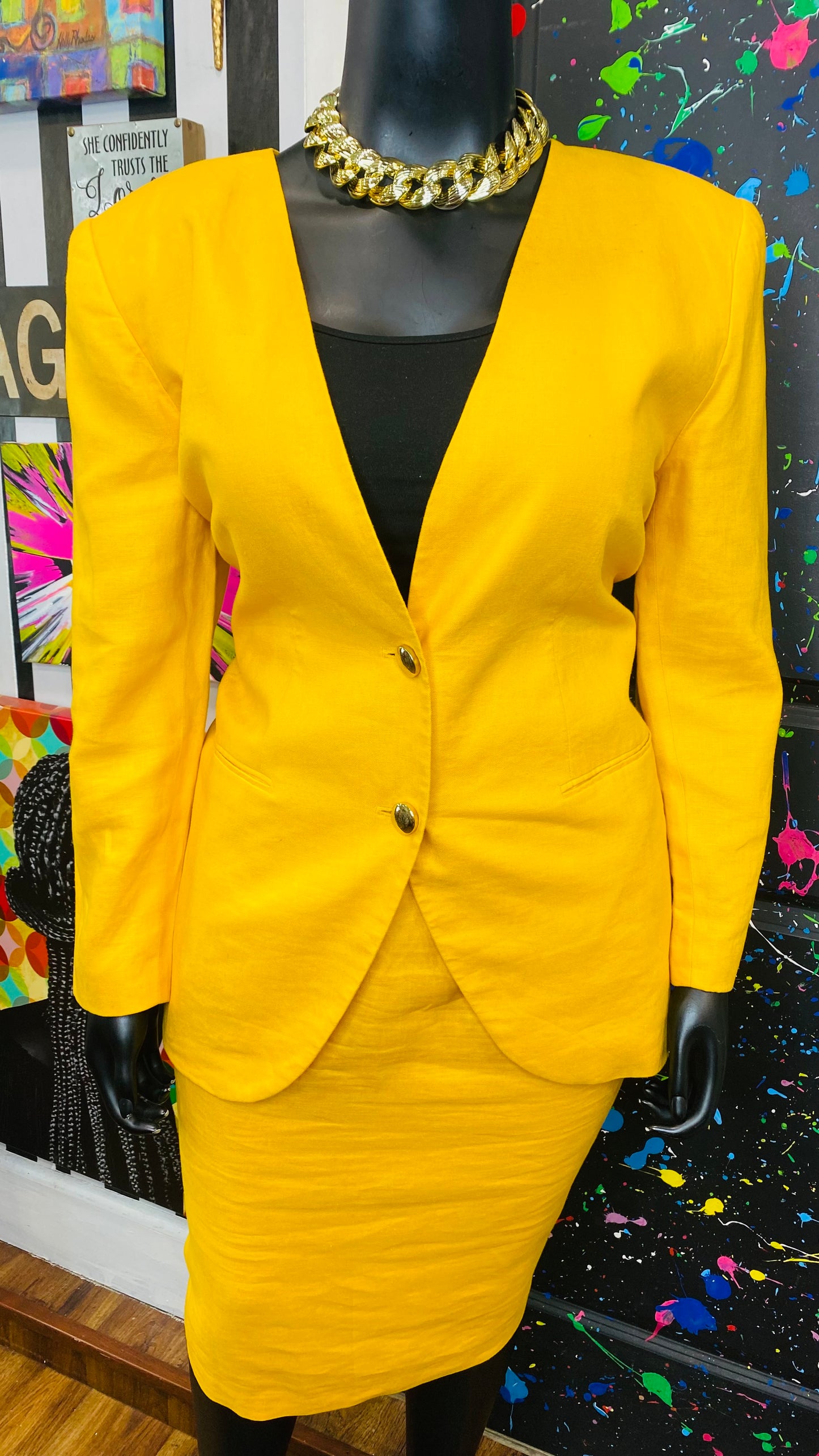 Vintage Yellow Skirt Suit (18W)