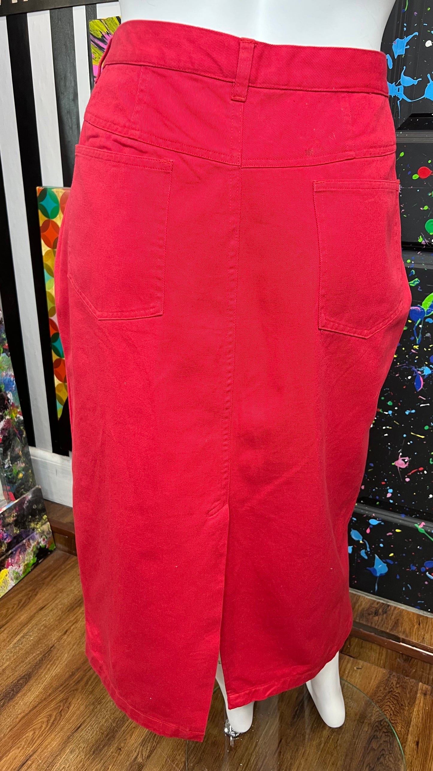 Vintage Red Denim Skirt (26W)