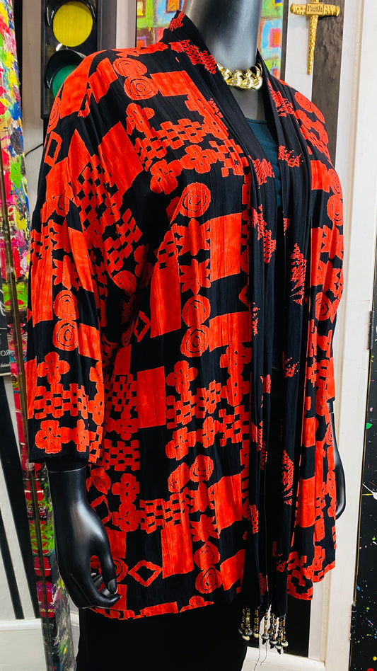 Vintage Black & Red Rayon Duster (20)