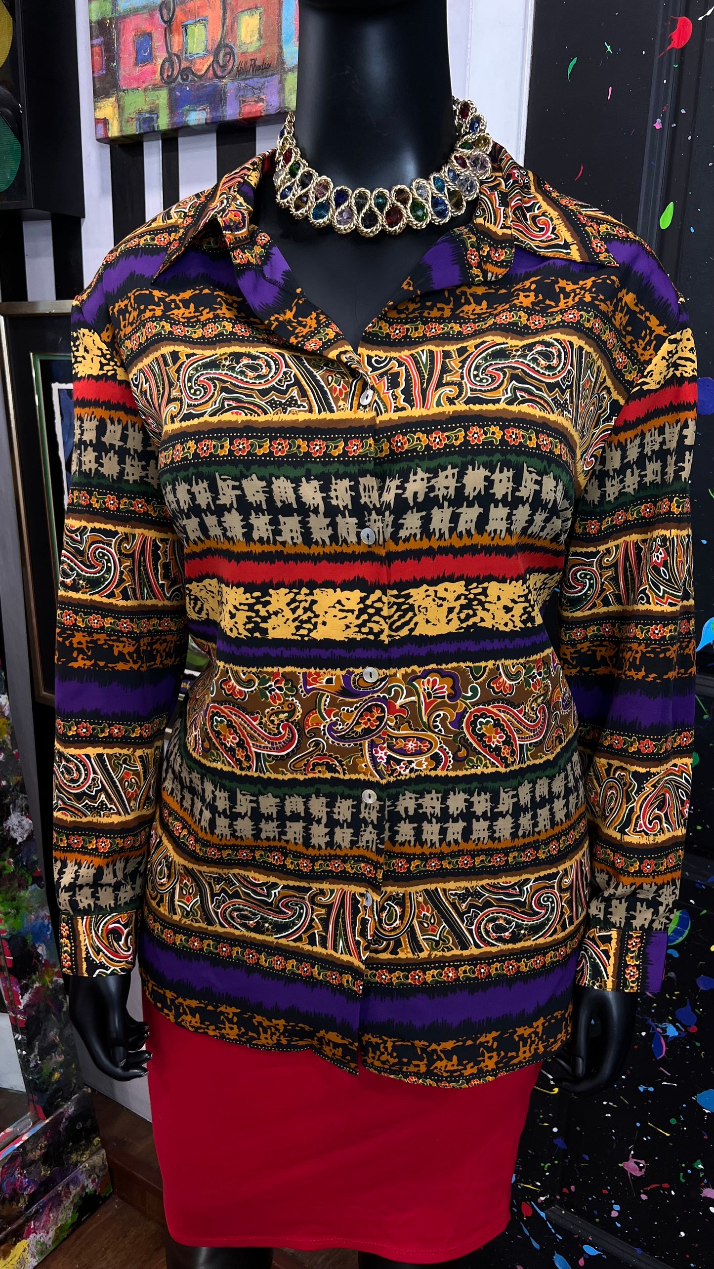 Vintage Abstract Long Sleeve 90s Blouse (20W)