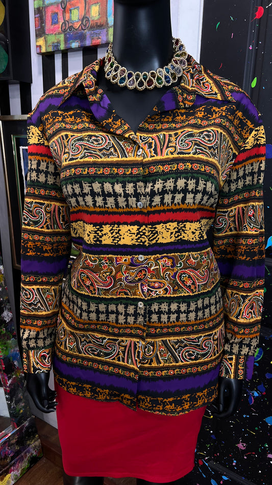 Vintage Abstract Long Sleeve 90s Blouse (20W)