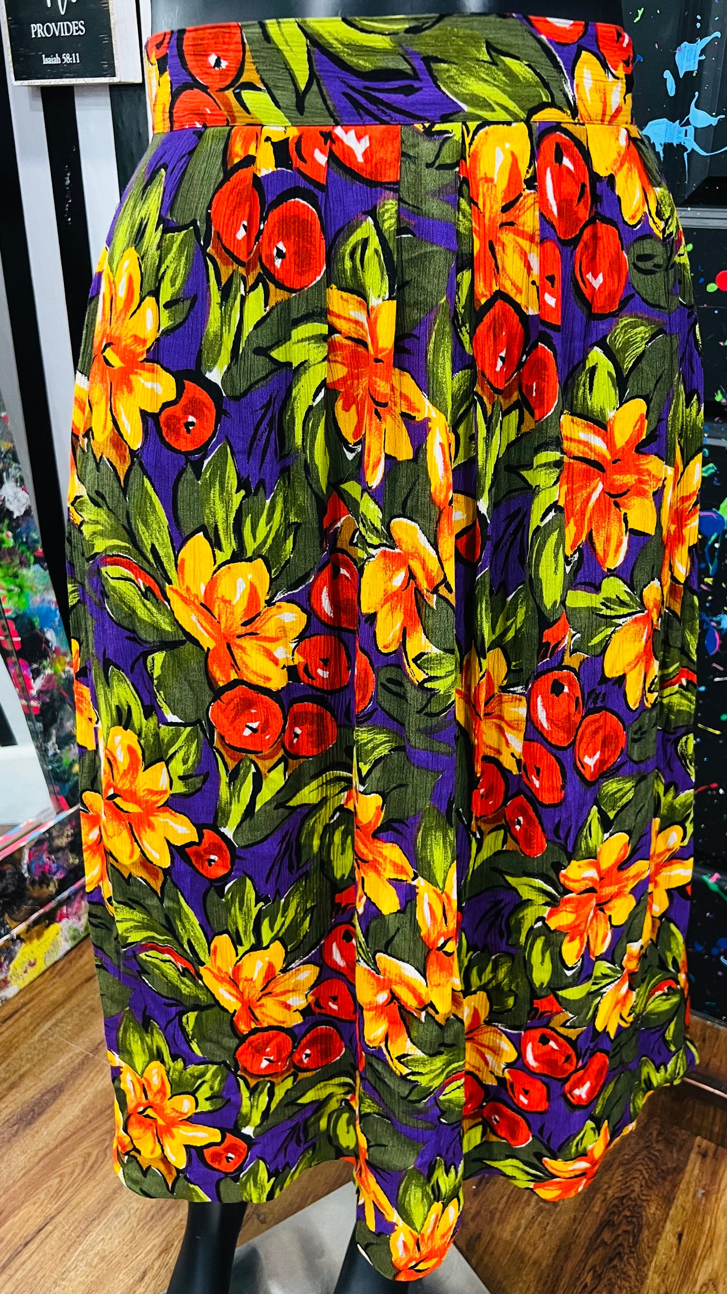 Vintage Vibrant Rayon Floral Skirt (20)