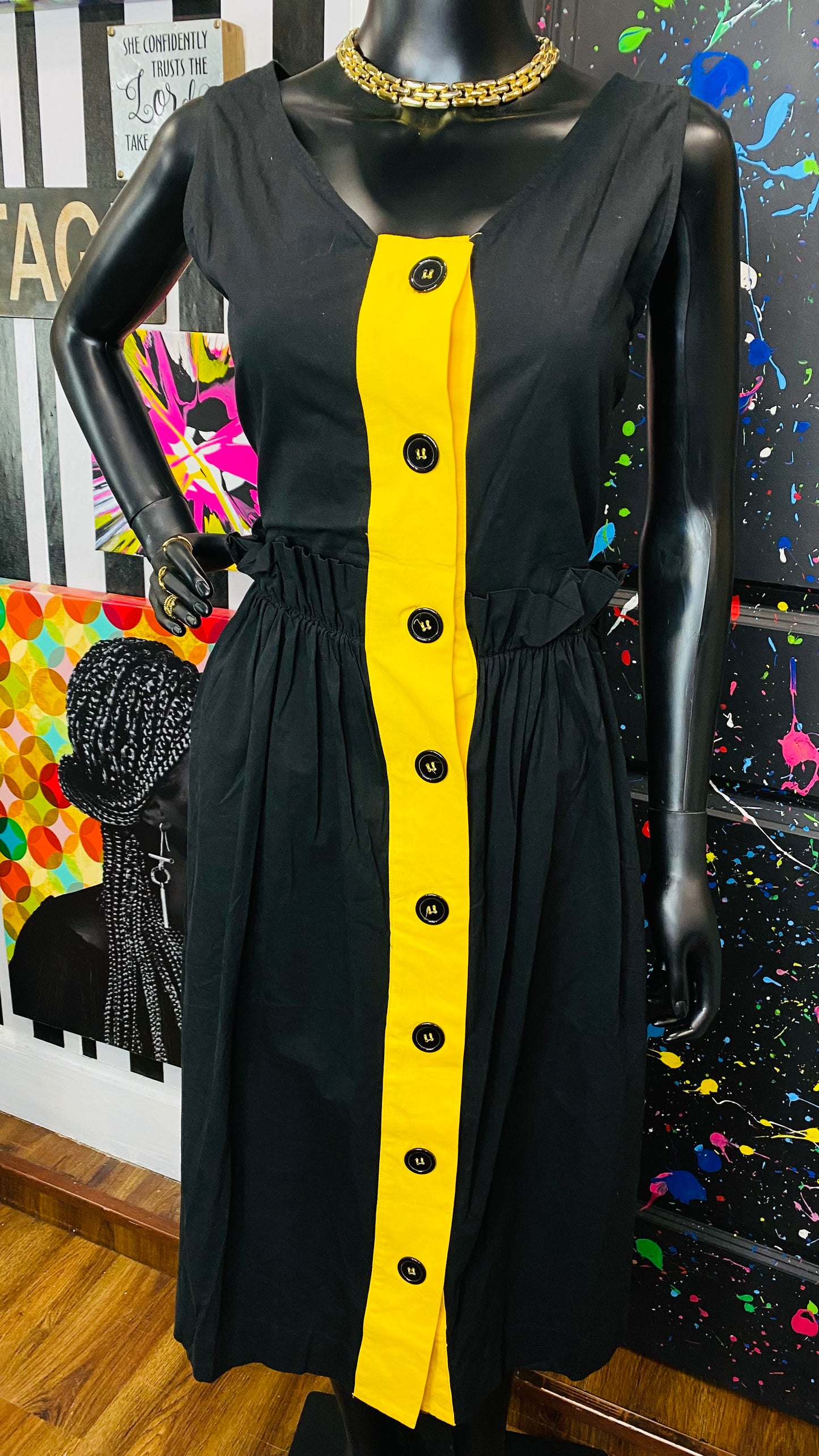Black & Yellow Paper Bag Waist Dress (12)