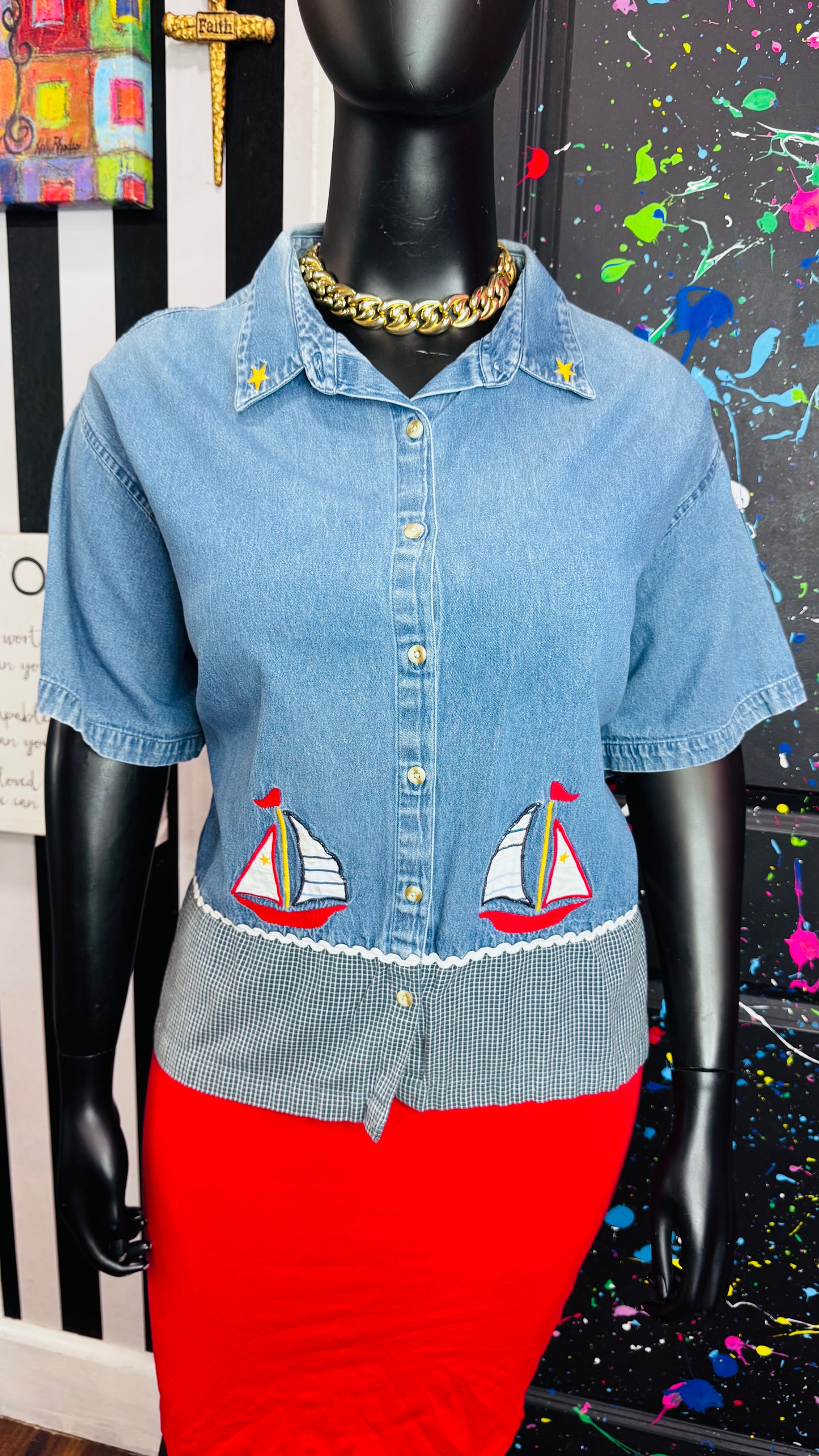 Vintage Denim Sailboat Blouse (24)