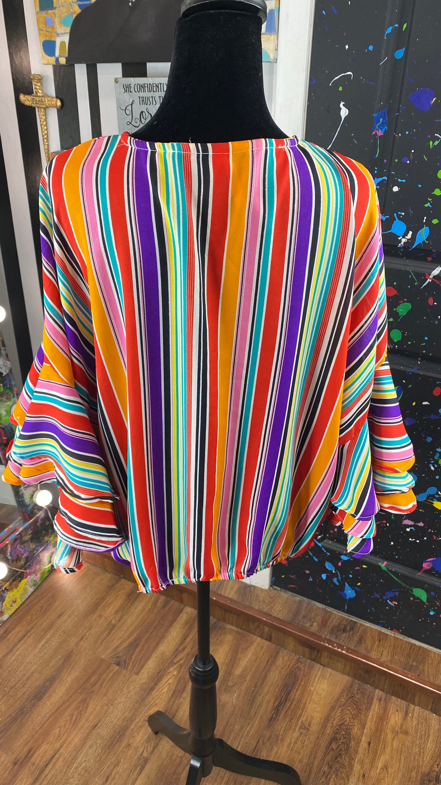 Multi Colored Cropped Short Sleeve Blouse