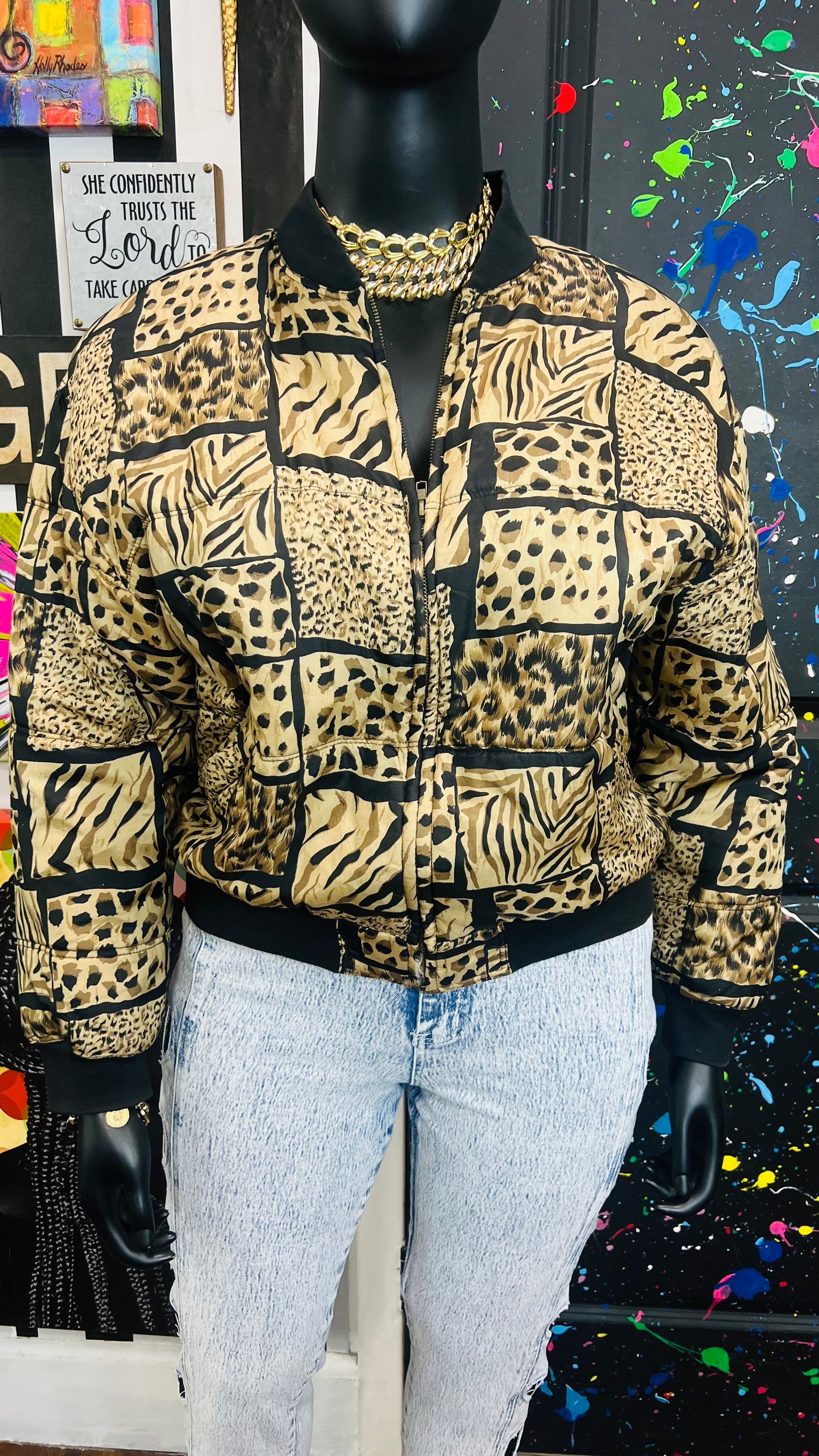 Vintage 100% Silk Animal Print Bomber Jacket (14)