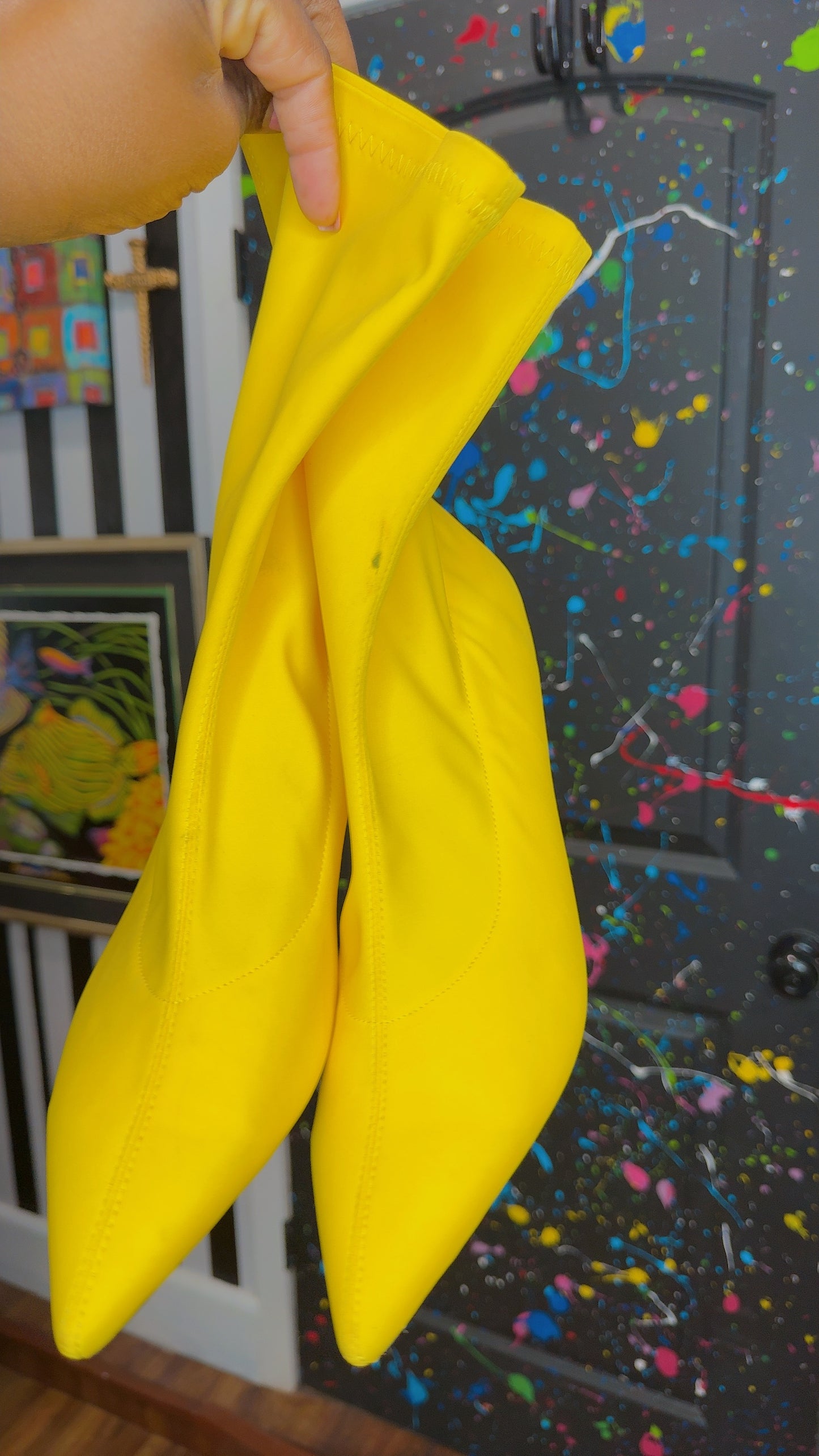 Yellow Kitten Heel Sock Boot (11)