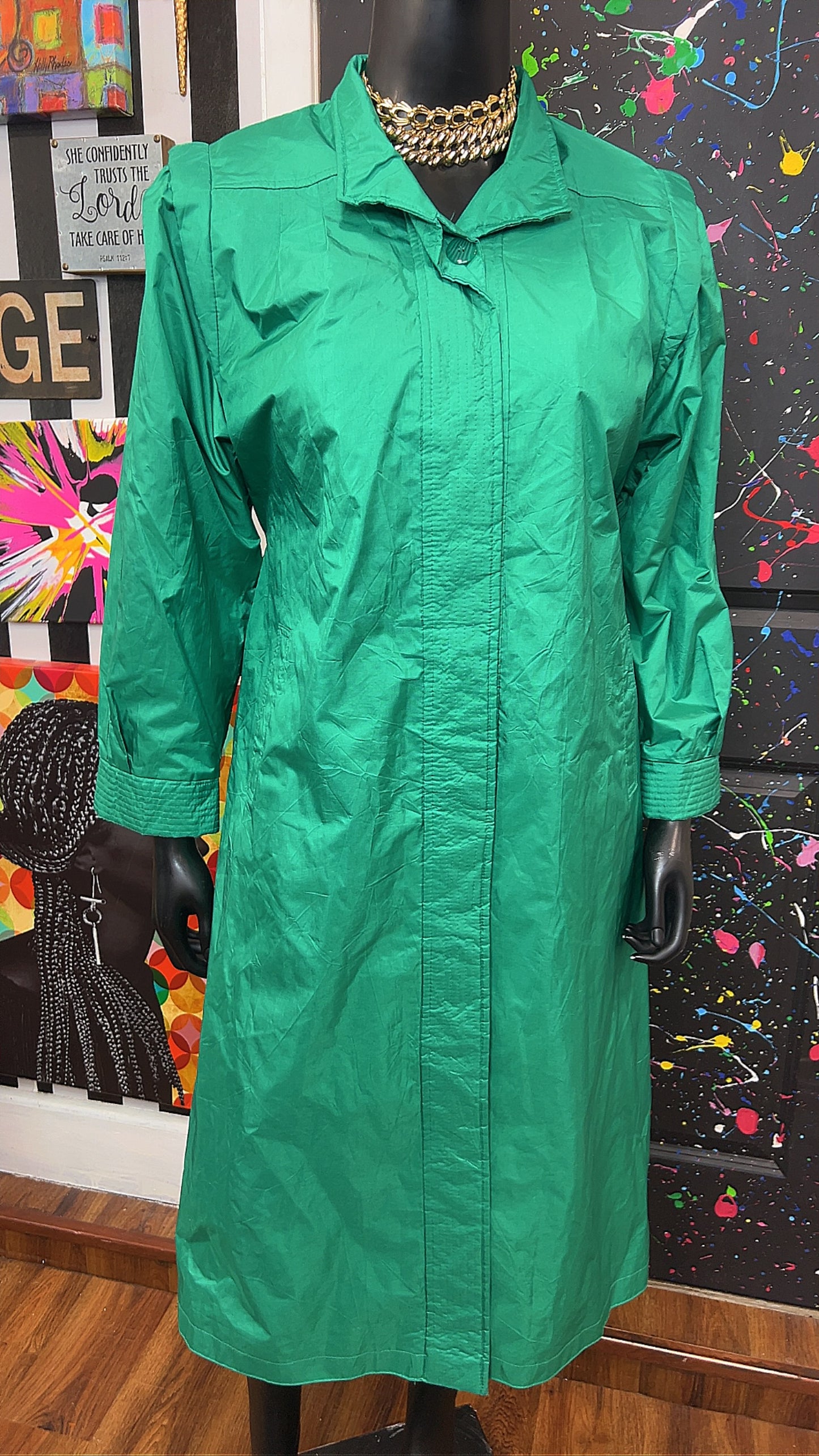 Vintage Green Trench Rain Coat (14/16)