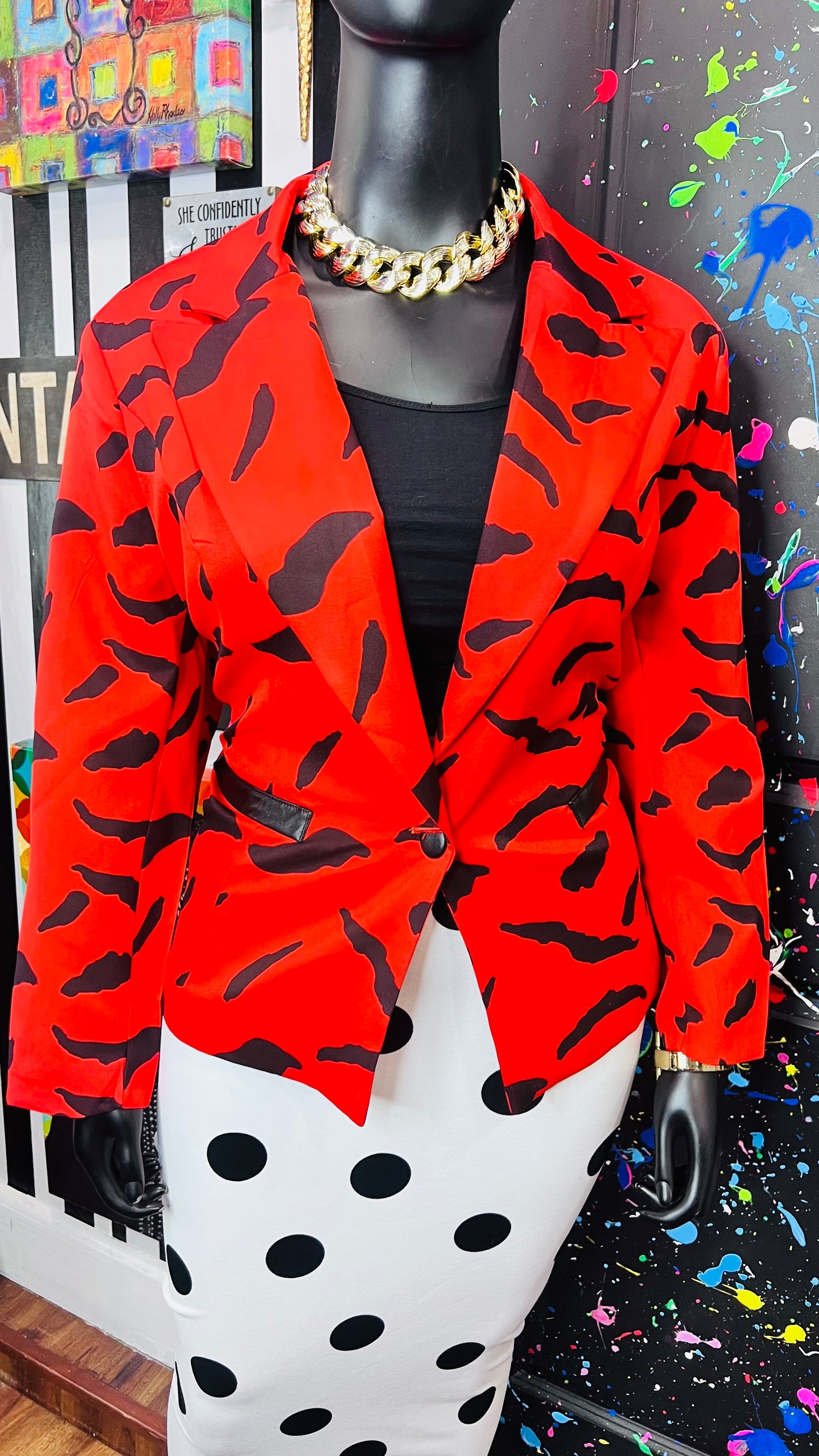 Vintage Inspired Dorinda Clark Cole Red & Black Blazer (24W)