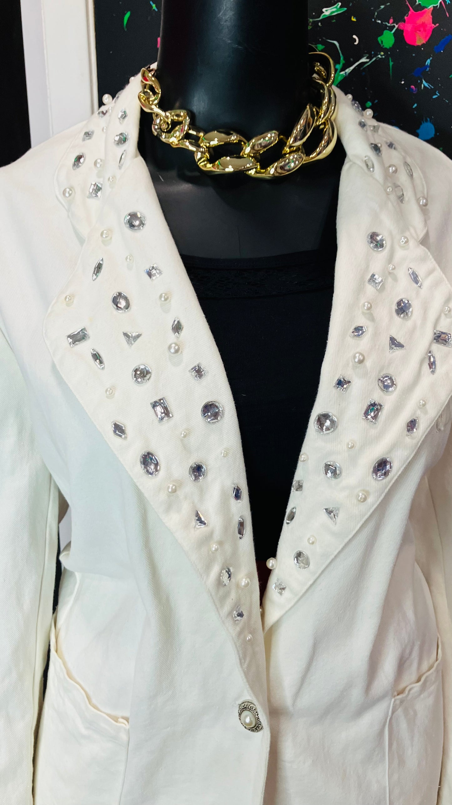 Vintage Creme Denim Jewel Blazer (22)