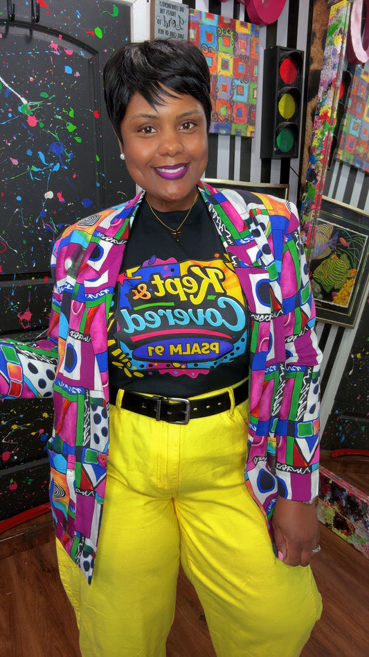 Kept & Covered Psalm 91 Tee | Faith Based Graphic Shirt | 90s Retro Style | Black & White | L–3X