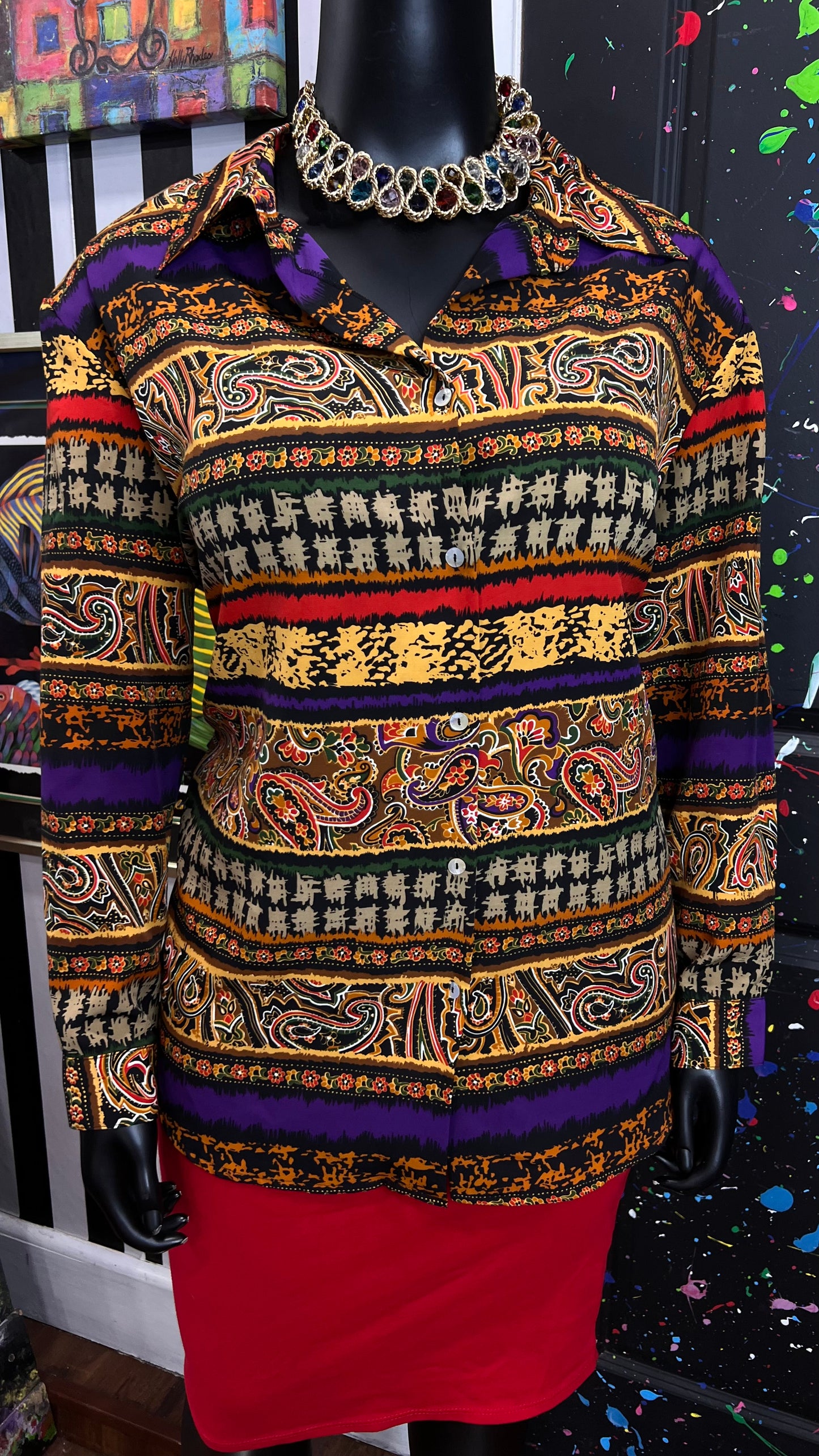 Vintage Abstract Long Sleeve 90s Blouse (20W)