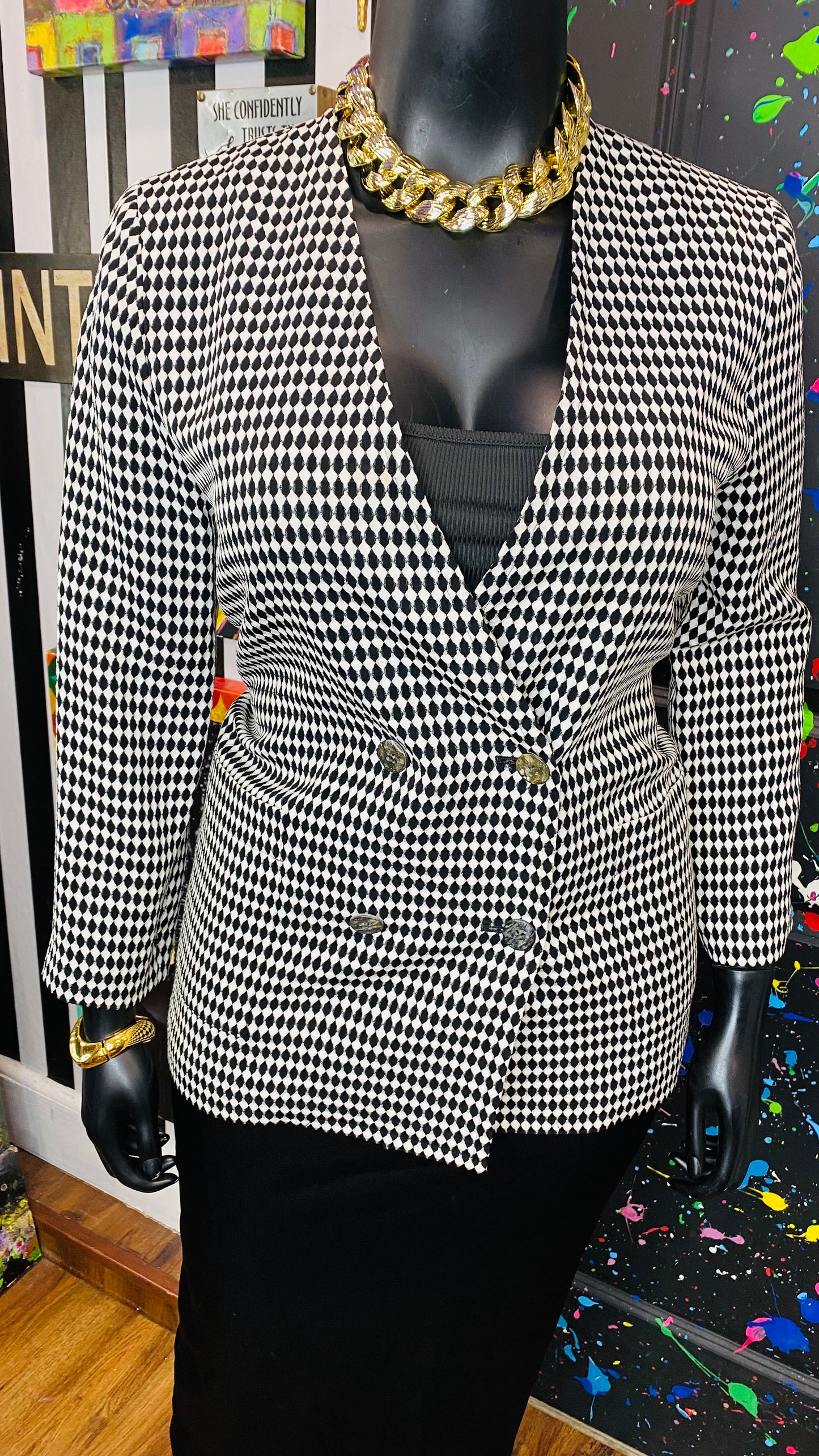 Vintage Black & White Double Breasted Blazer (12/14)