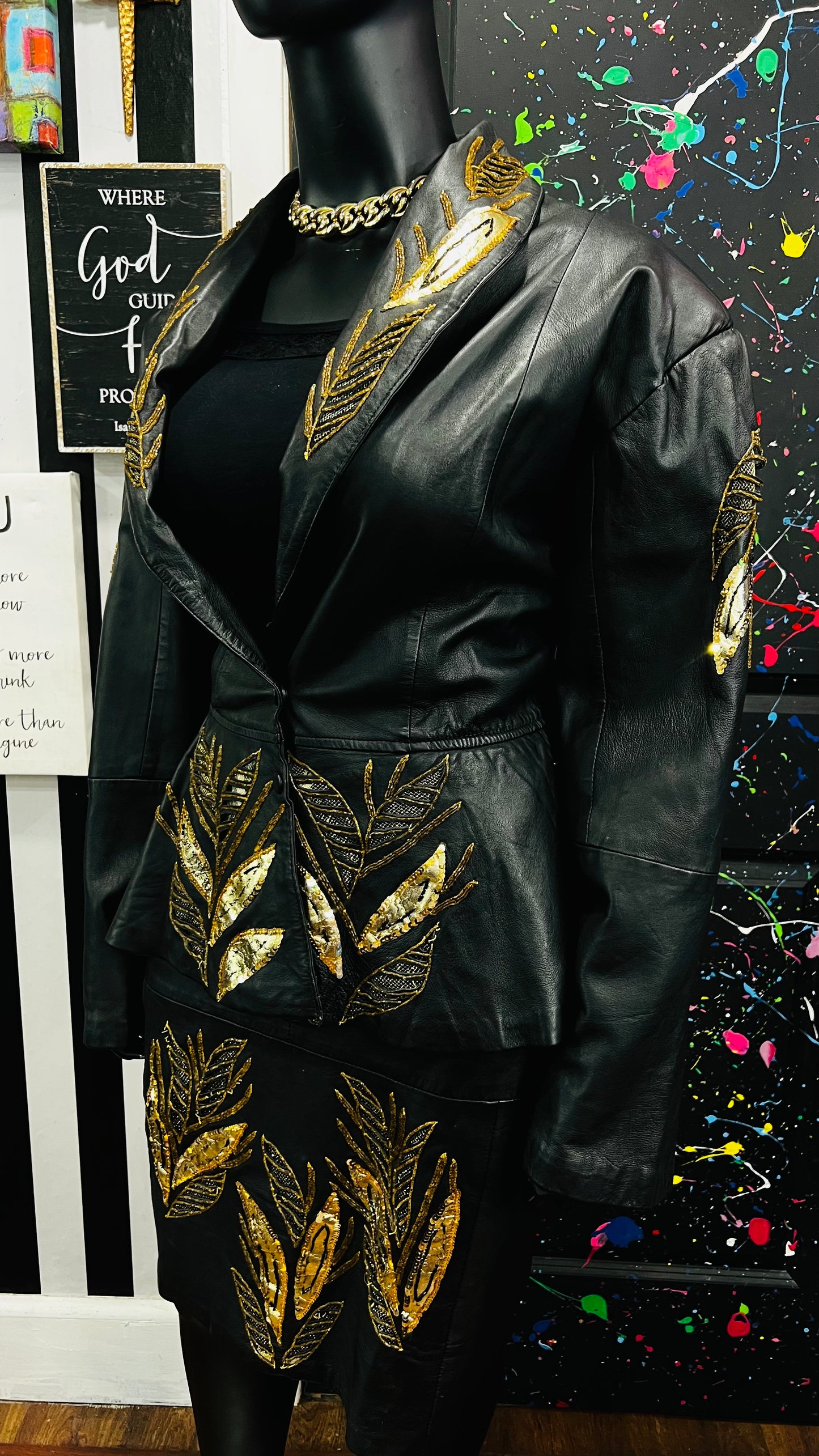 Vintage Genuine Leather & Sequin Skirt Suit (24)