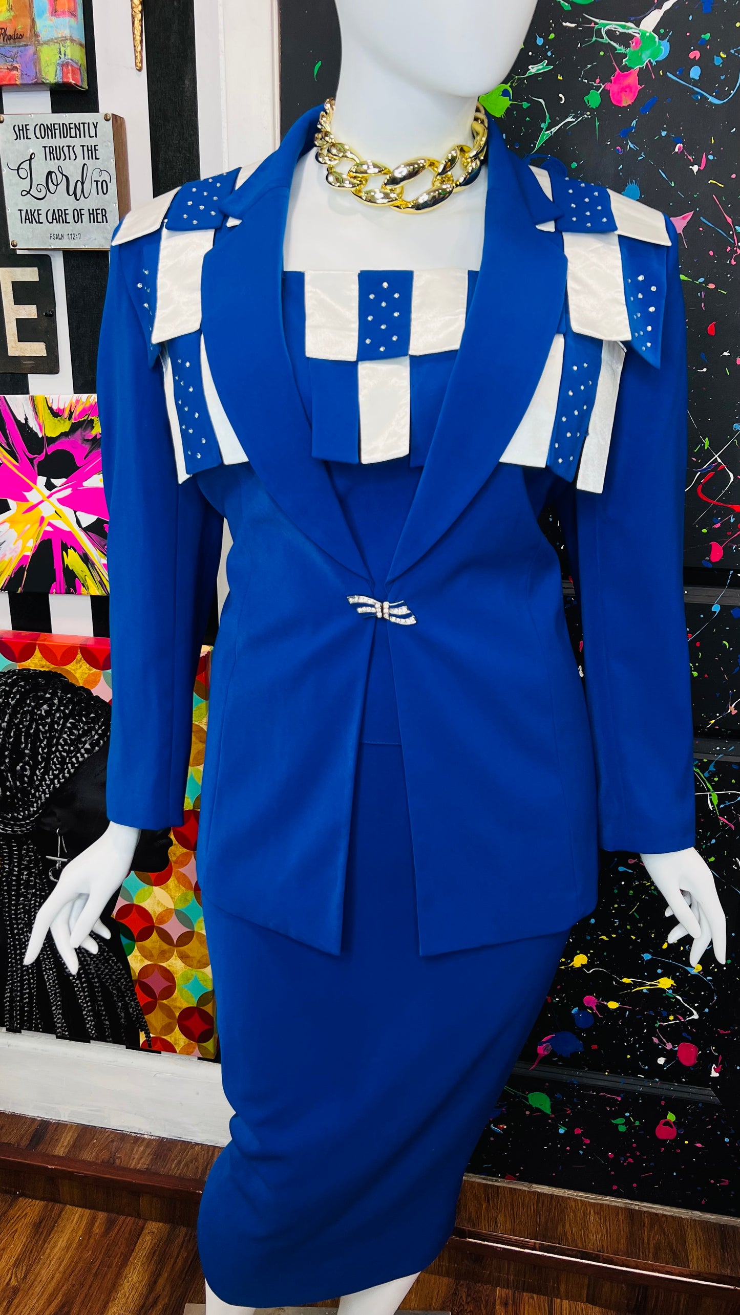 Vintage Blue & White Rhinestone Business Suit (20)