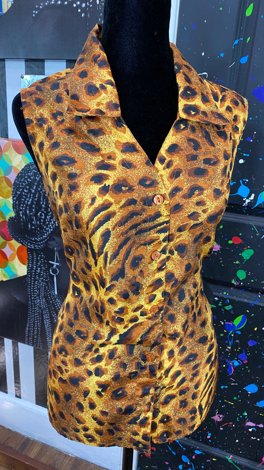 Vintage sleeveless cheetah print Blouse