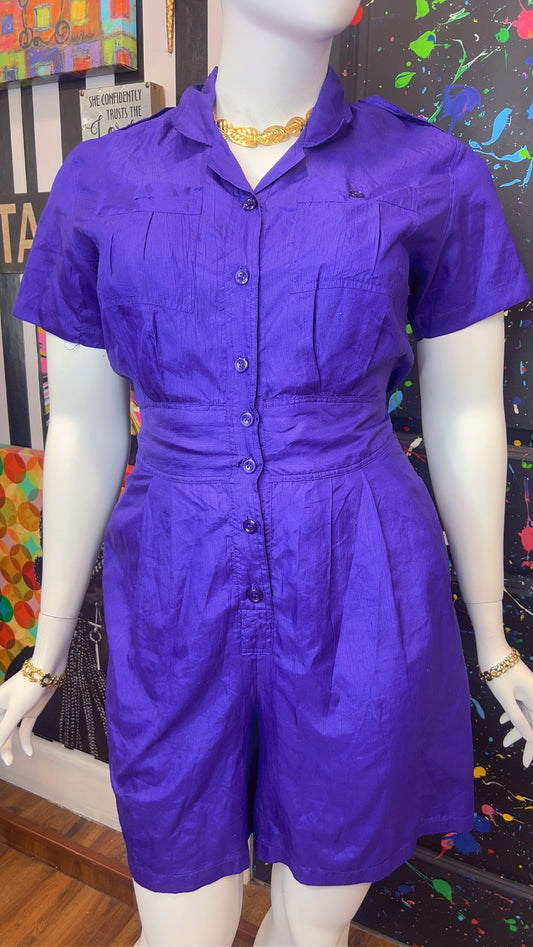Vintage Purple Silk Like Romper (12/14)