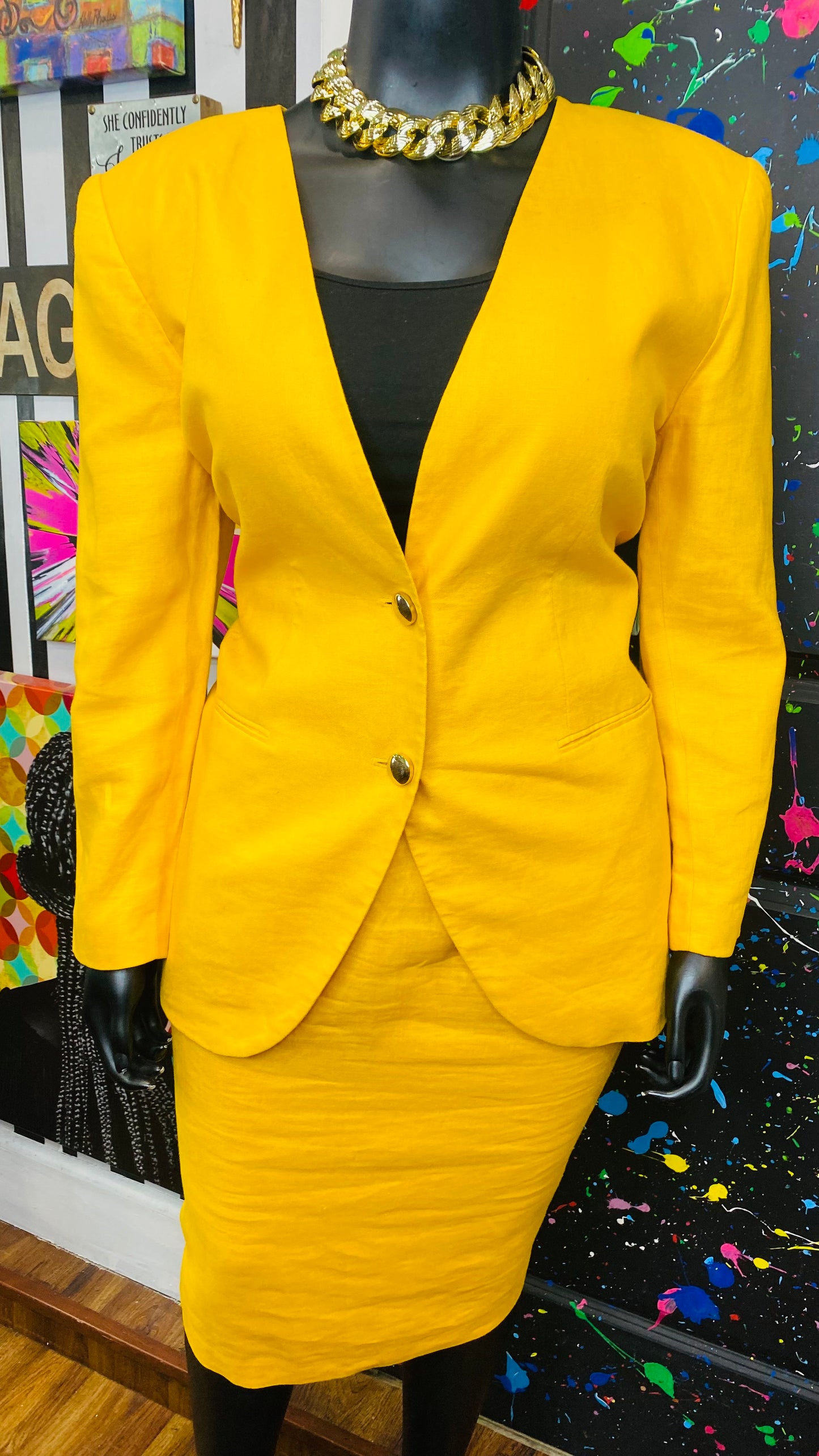 Vintage Yellow Skirt Suit (18W)