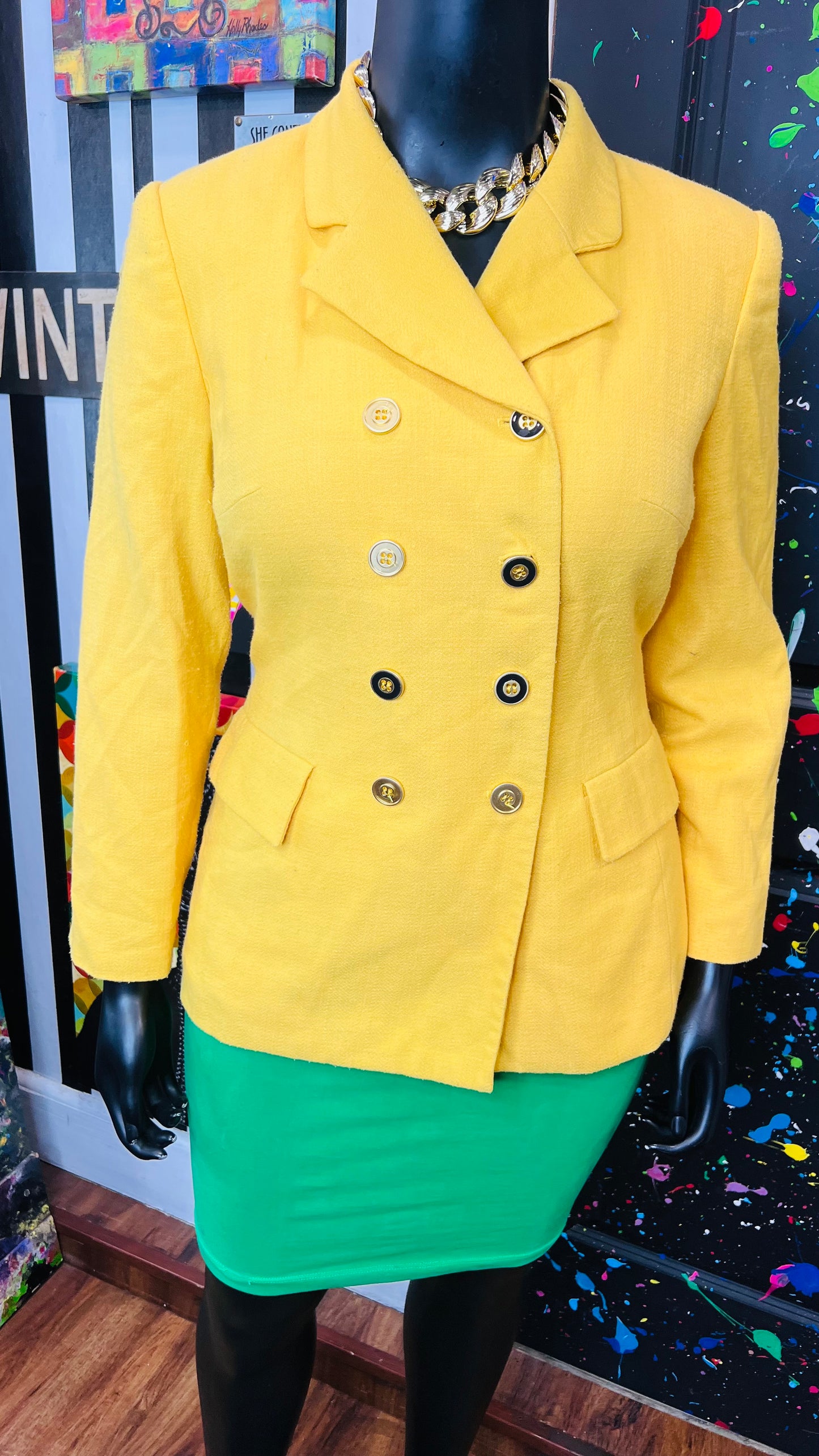 Vintage Yellow Double Breasted Blazer (14W)